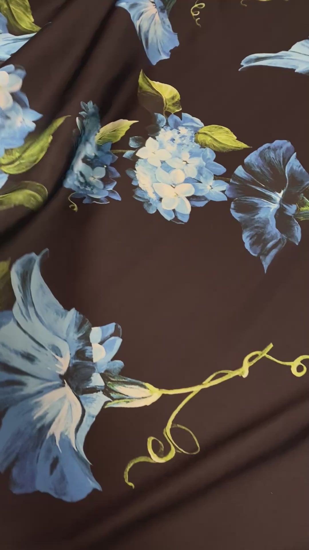 Blue Floral Satin Fabric | Dressmaking by the Metre