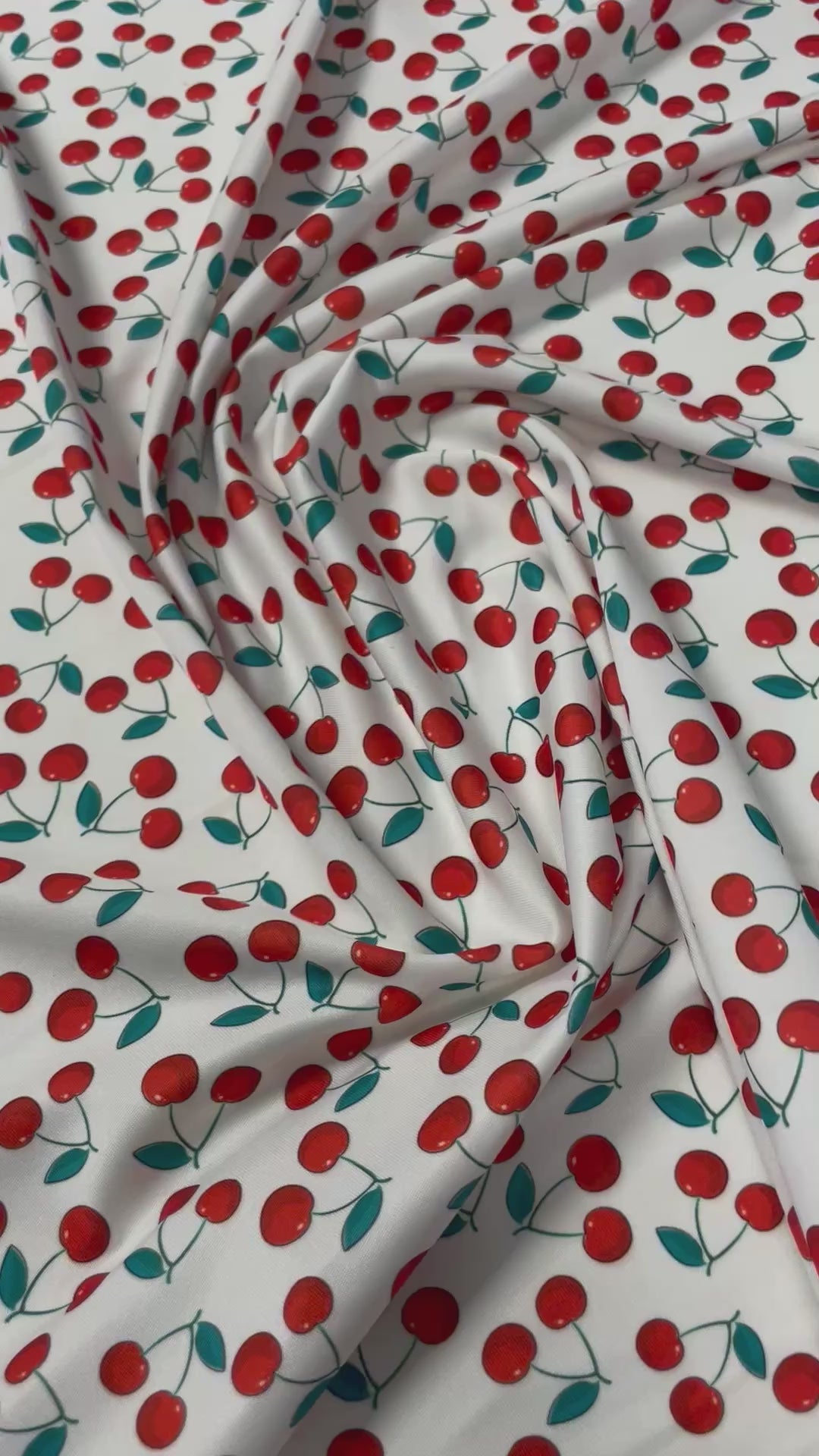 Cherry Print Spandex Fabric by the Metre – White Cotton Blend