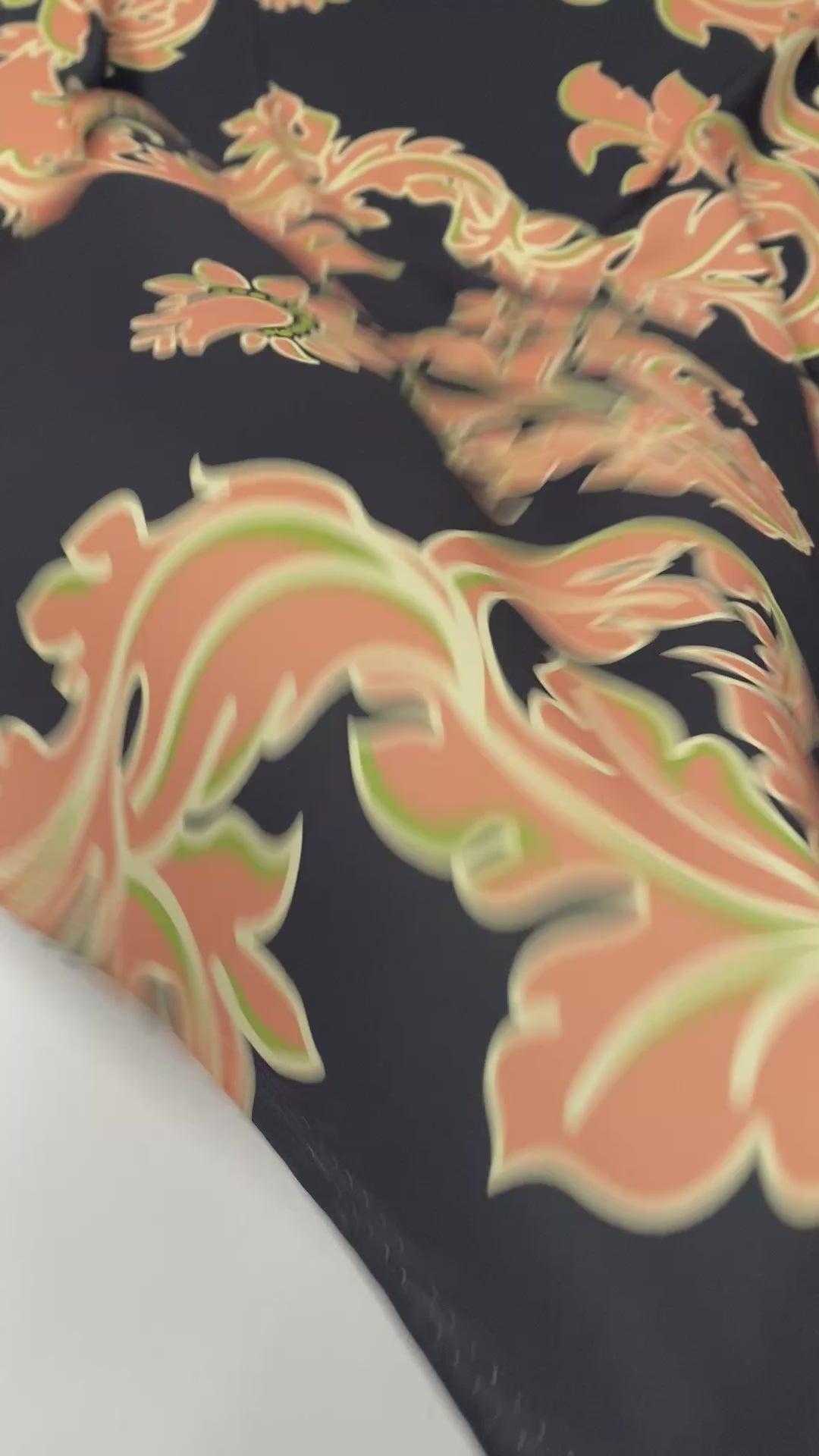 Baroque Floral Crepe Fabric by the Metre – Black Peach Green Design