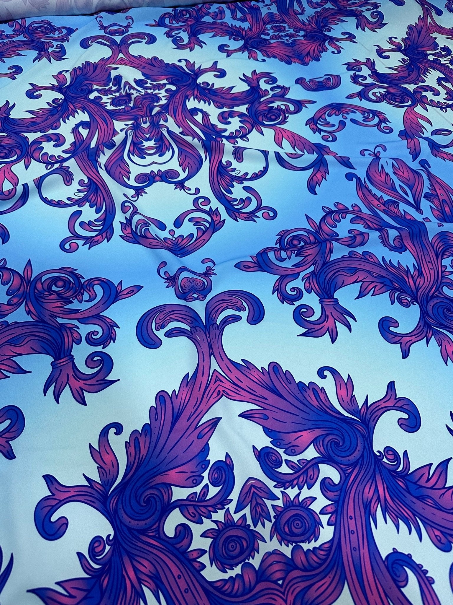 Purple Swirl Blue Fabric, Baroque Pattern Fabric - Whotex Online Fabric Store