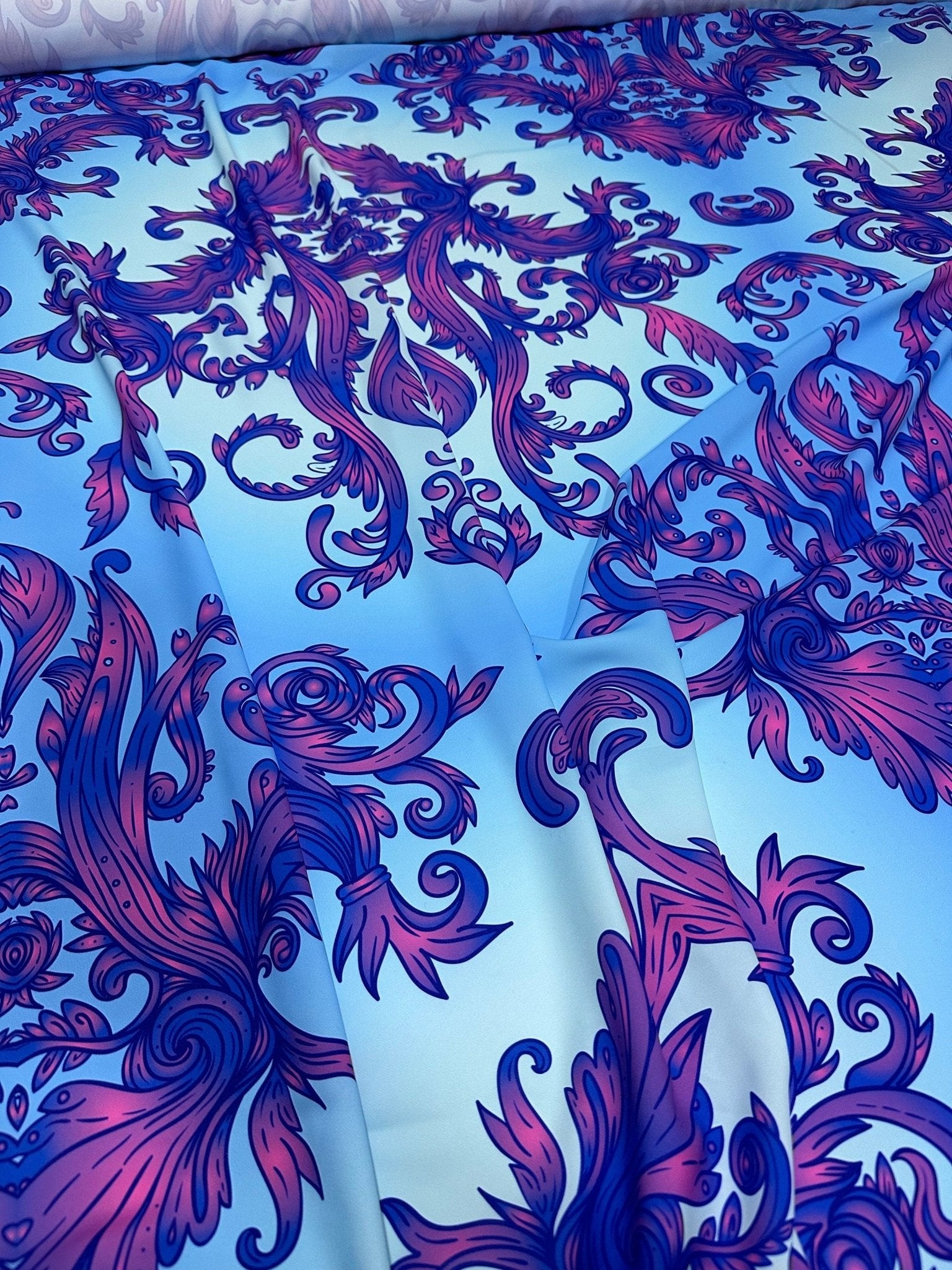 Purple Swirl Blue Fabric, Baroque Pattern Fabric - Whotex Online Fabric Store