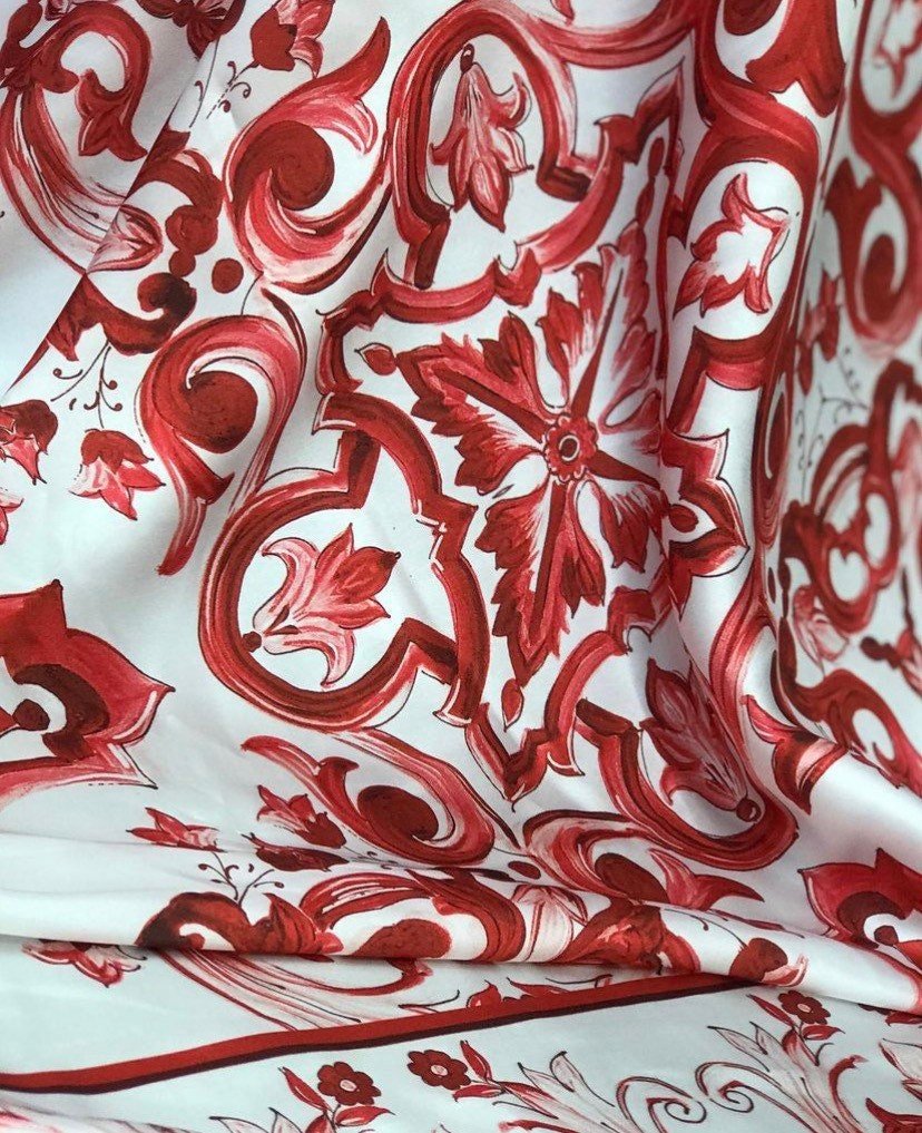 Red Majolica Pattern Fabric - Whotex Online Fabric Store