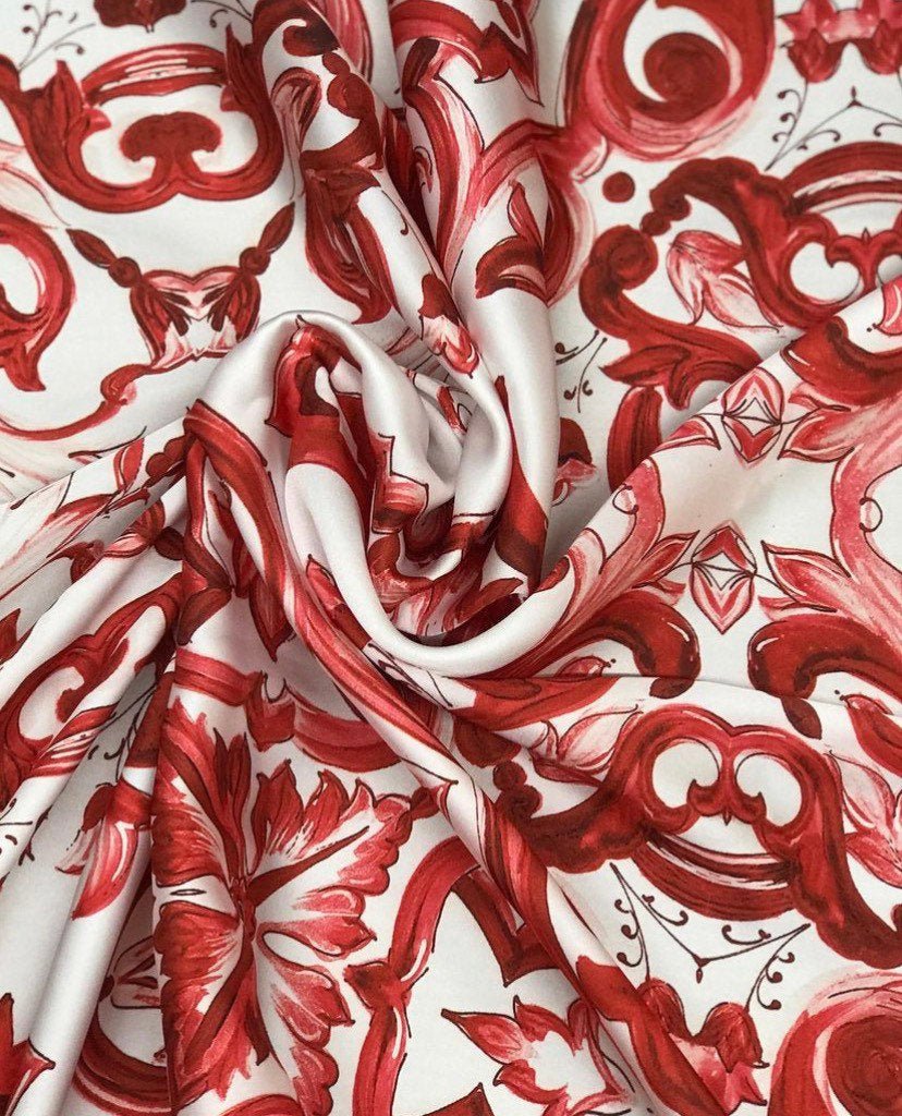 Red Majolica Pattern Fabric - Whotex Online Fabric Store