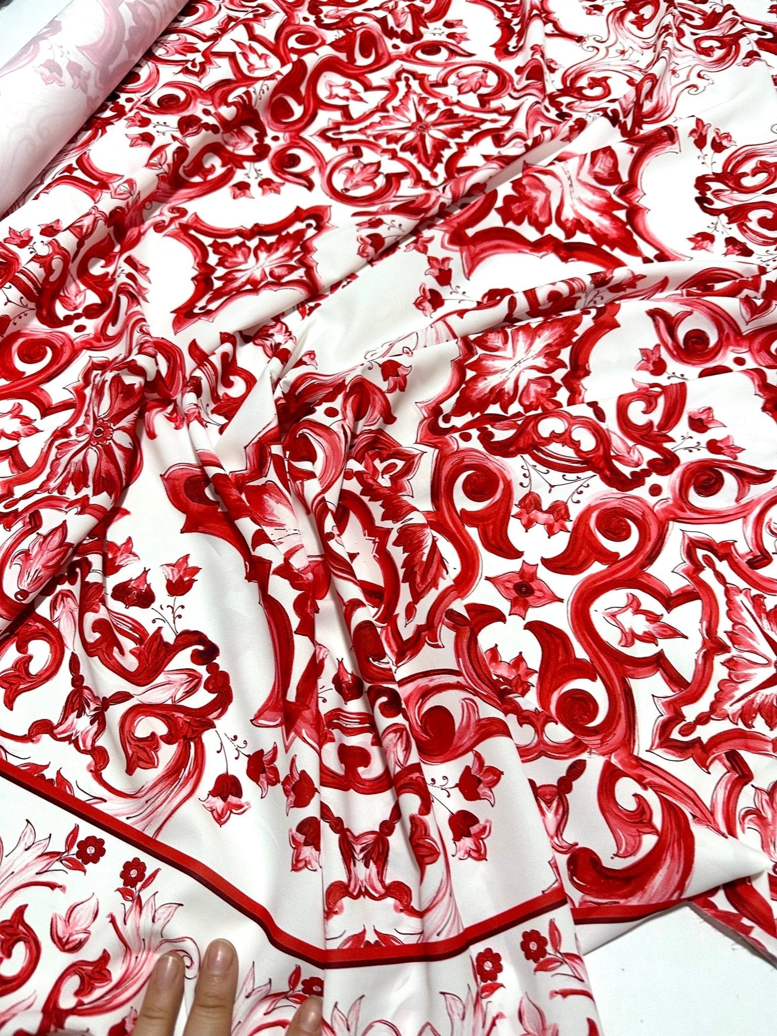 Red Majolica Pattern Fabric, Sicilian print Fabric , Fabric By The Yard - Whotex Online Fabric Store