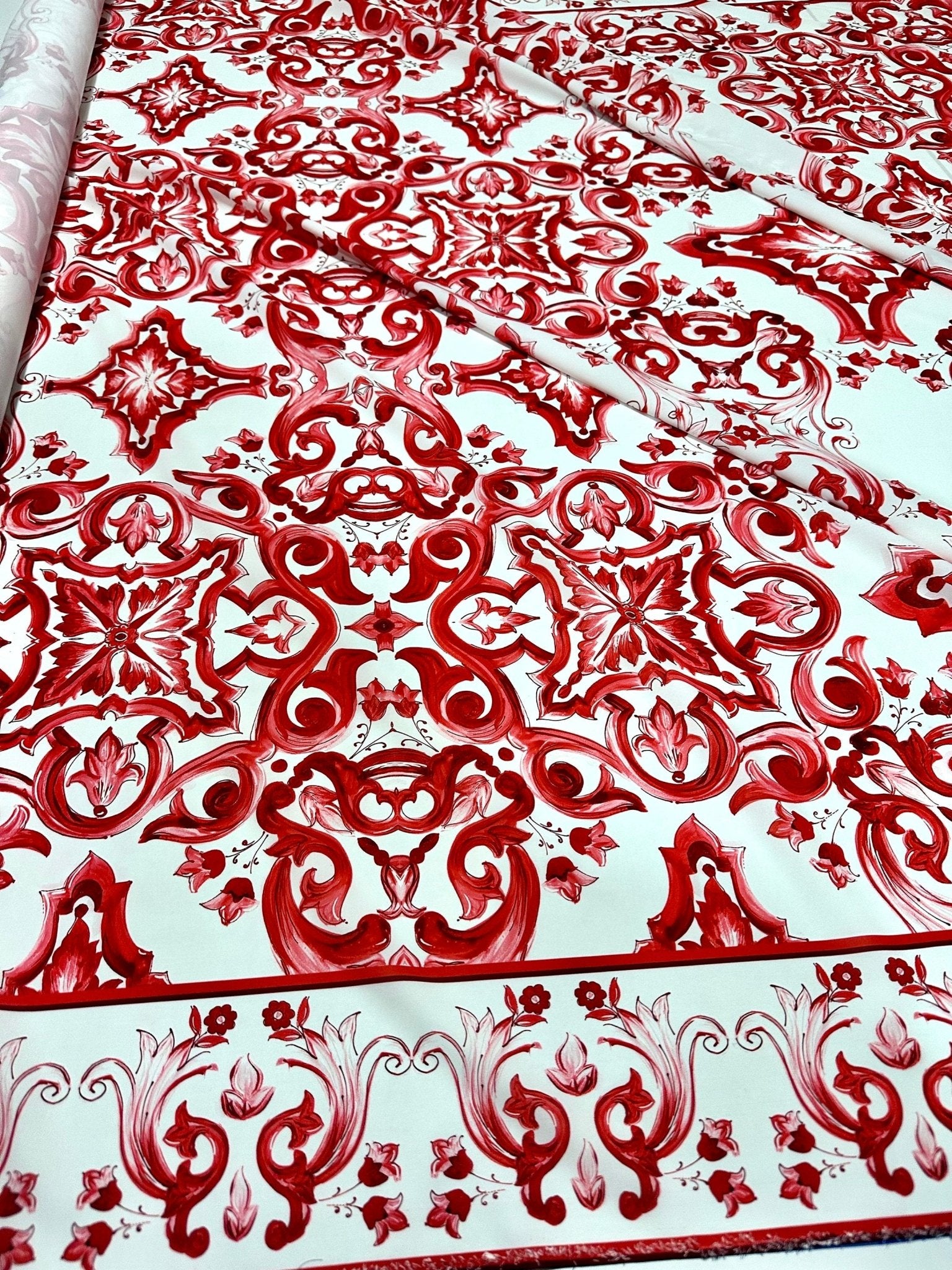 Red Majolica Pattern Fabric, Sicilian print Fabric , Fabric By The Yard - Whotex Online Fabric Store