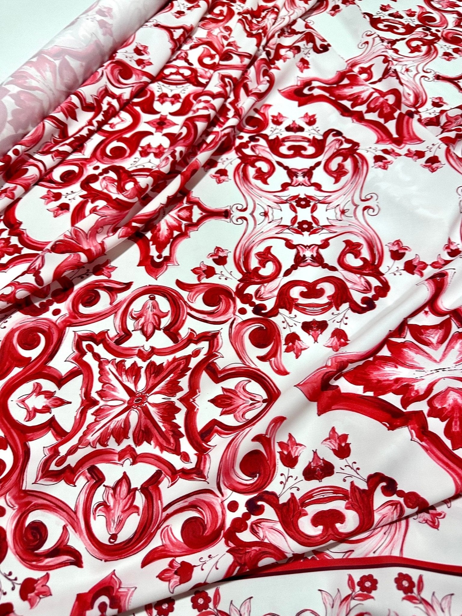 Red Majolica Pattern Fabric, Sicilian print Fabric , Fabric By The Yard - Whotex Online Fabric Store