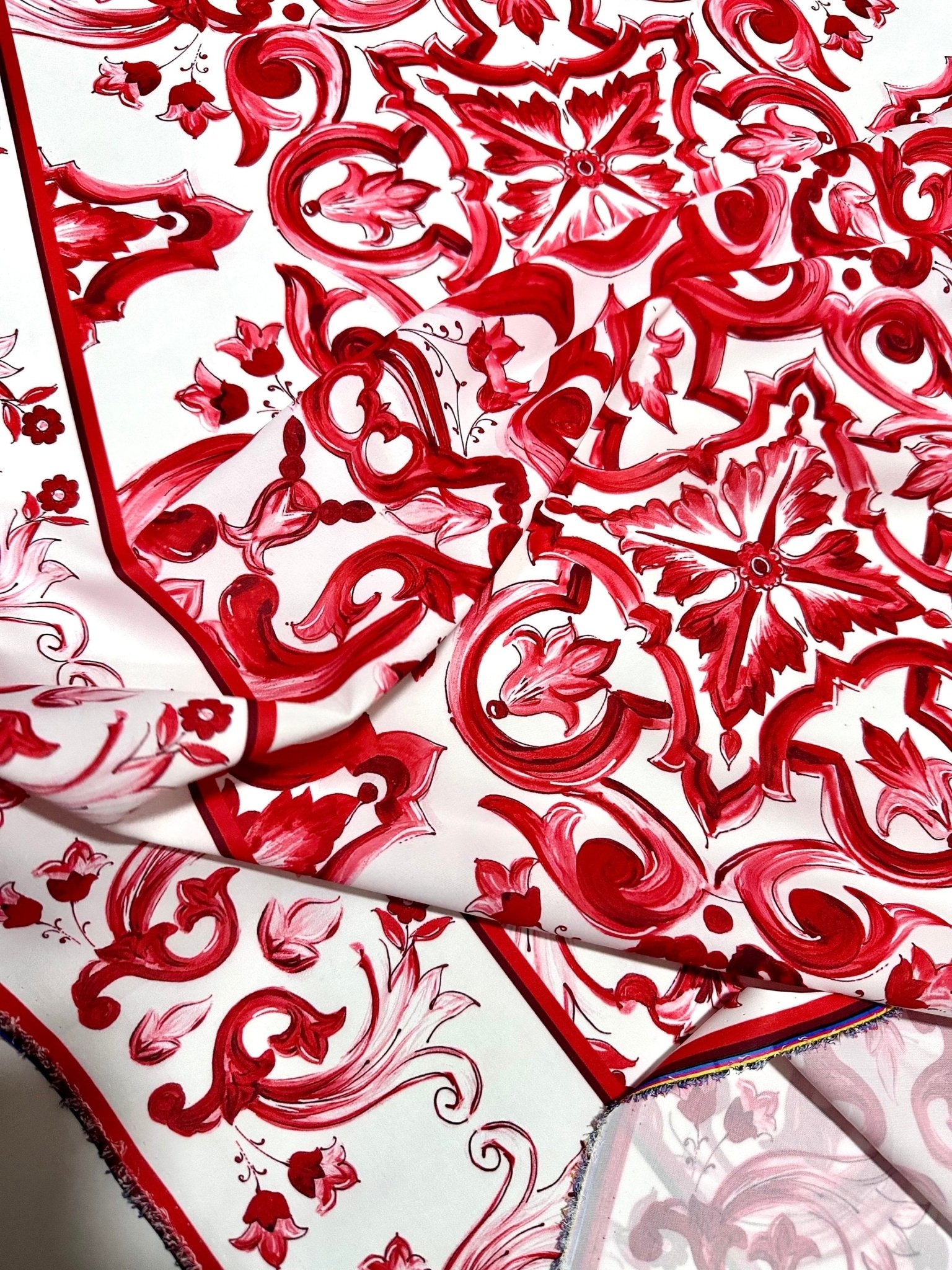 Red Majolica Pattern Fabric, Sicilian print Fabric , Fabric By The Yard - Whotex Online Fabric Store