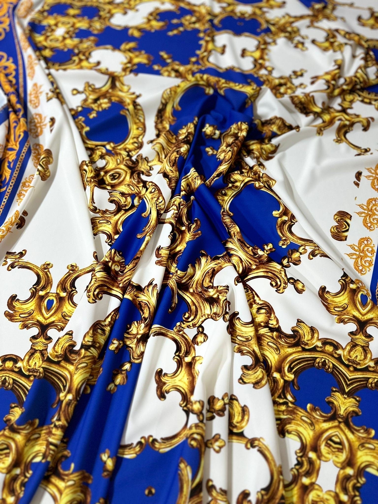 Royal Blue Baroque Pattern Fabric Fabric - Whotex Online Fabric Store