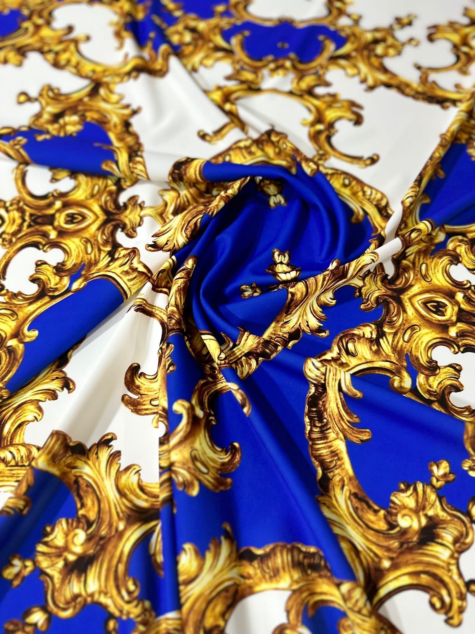 Royal Blue Baroque Pattern Fabric Fabric - Whotex Online Fabric Store