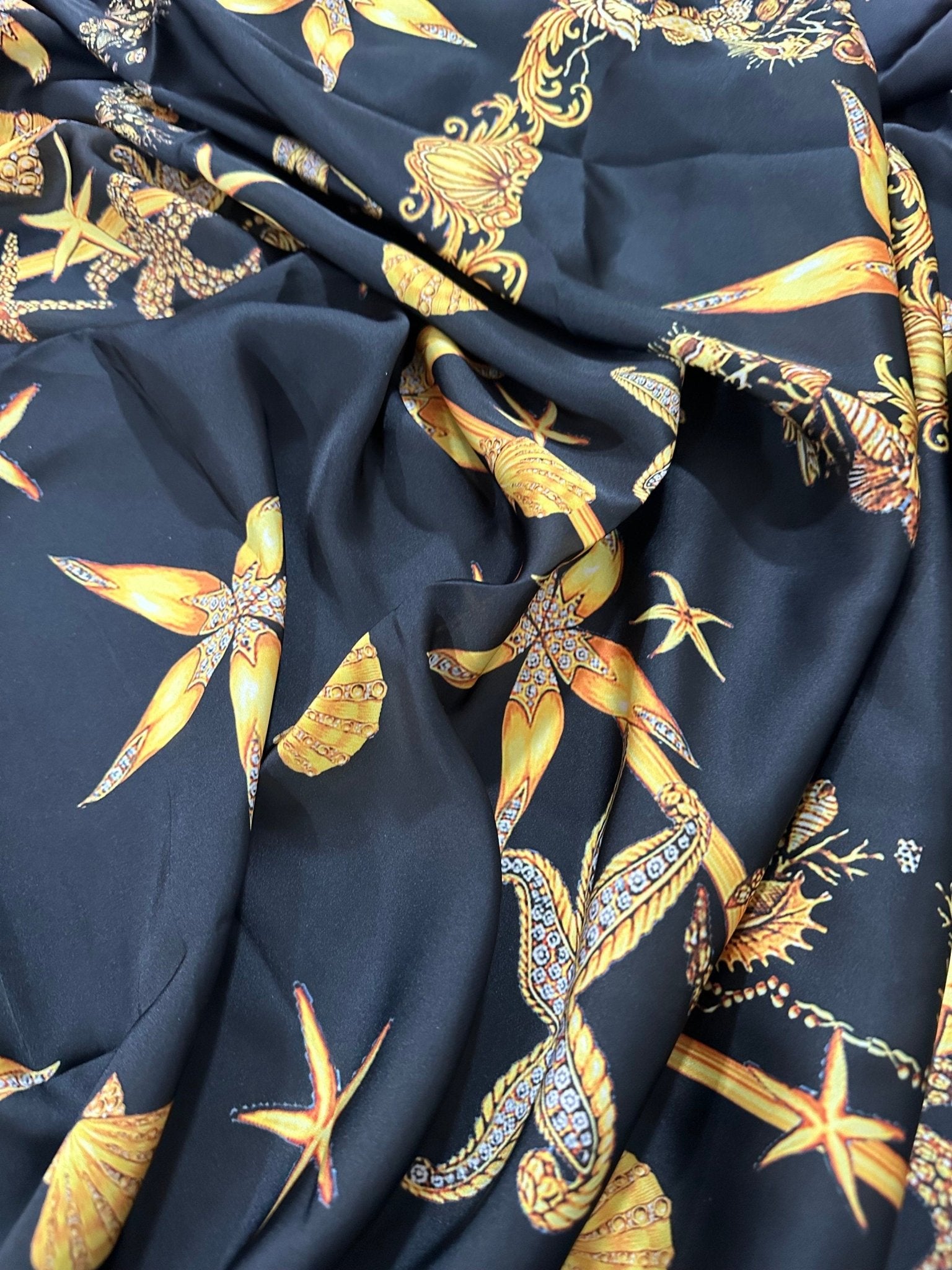 Sea Shell Pattern Fabric, Black Luxury Fabric - Whotex Online Fabric Store