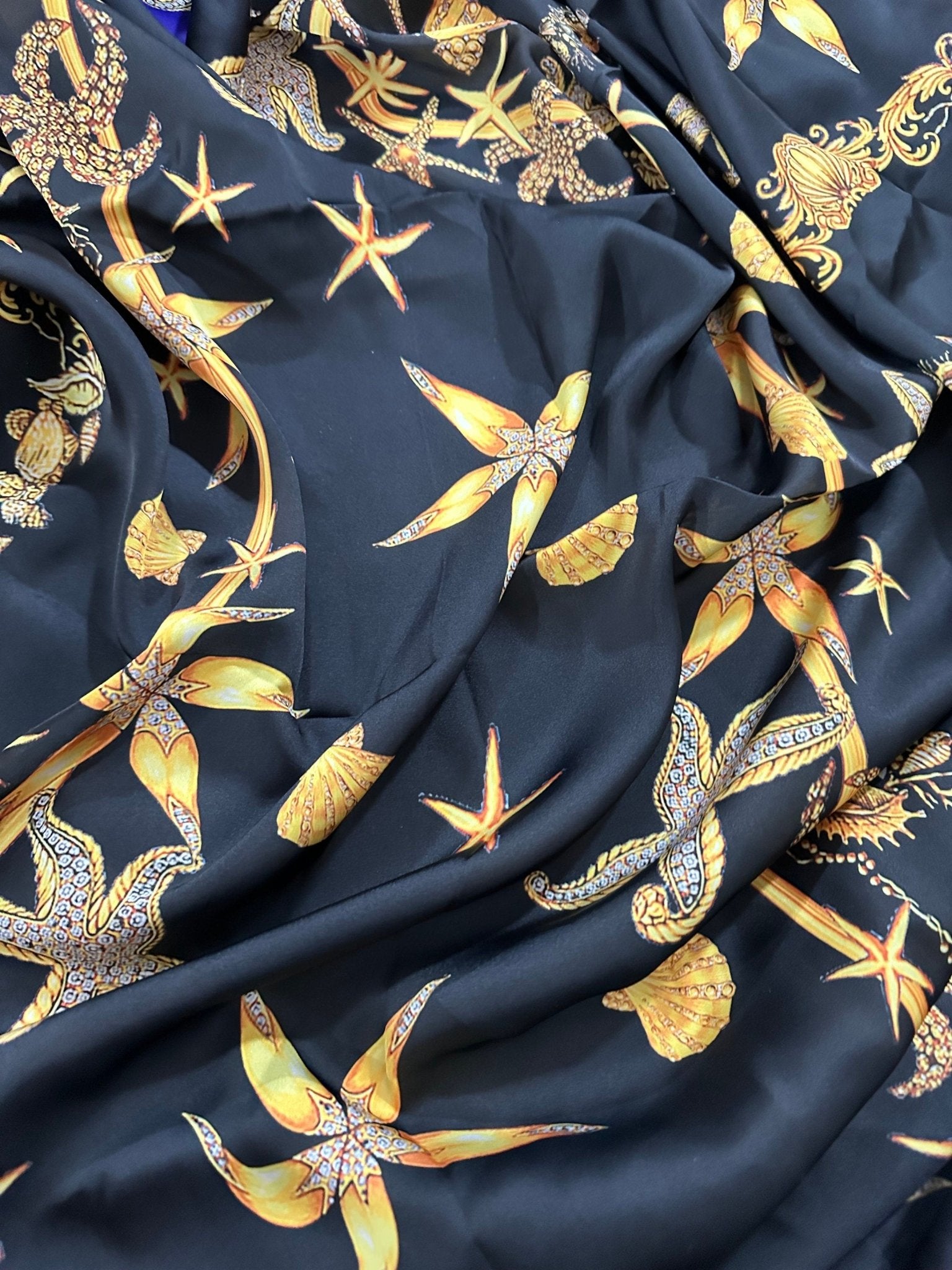 Sea Shell Pattern Fabric, Black Luxury Fabric - Whotex Online Fabric Store