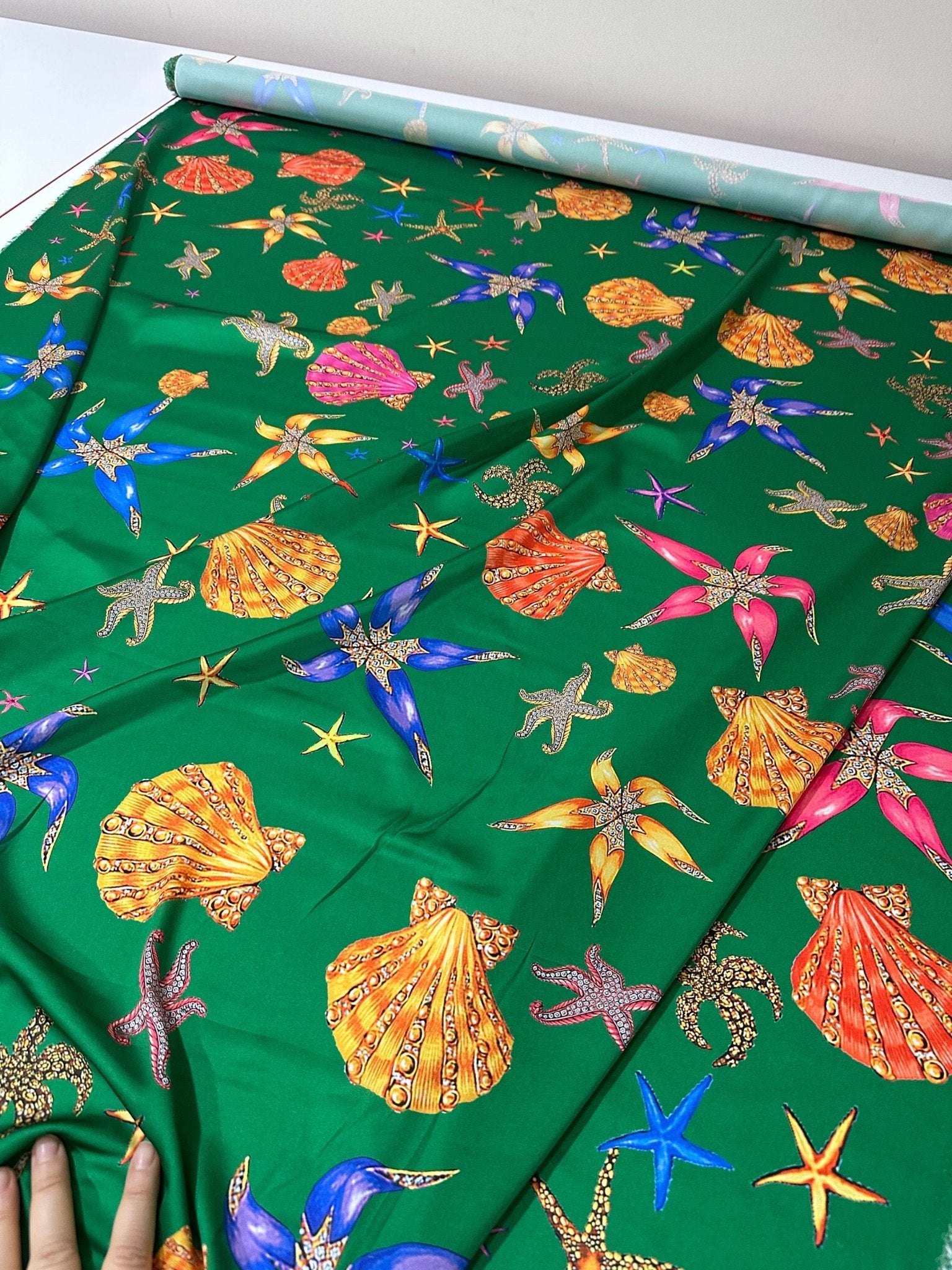 Sea Shell pattern Fabric, Fabric, Green Fabric - Whotex Online Fabric Store