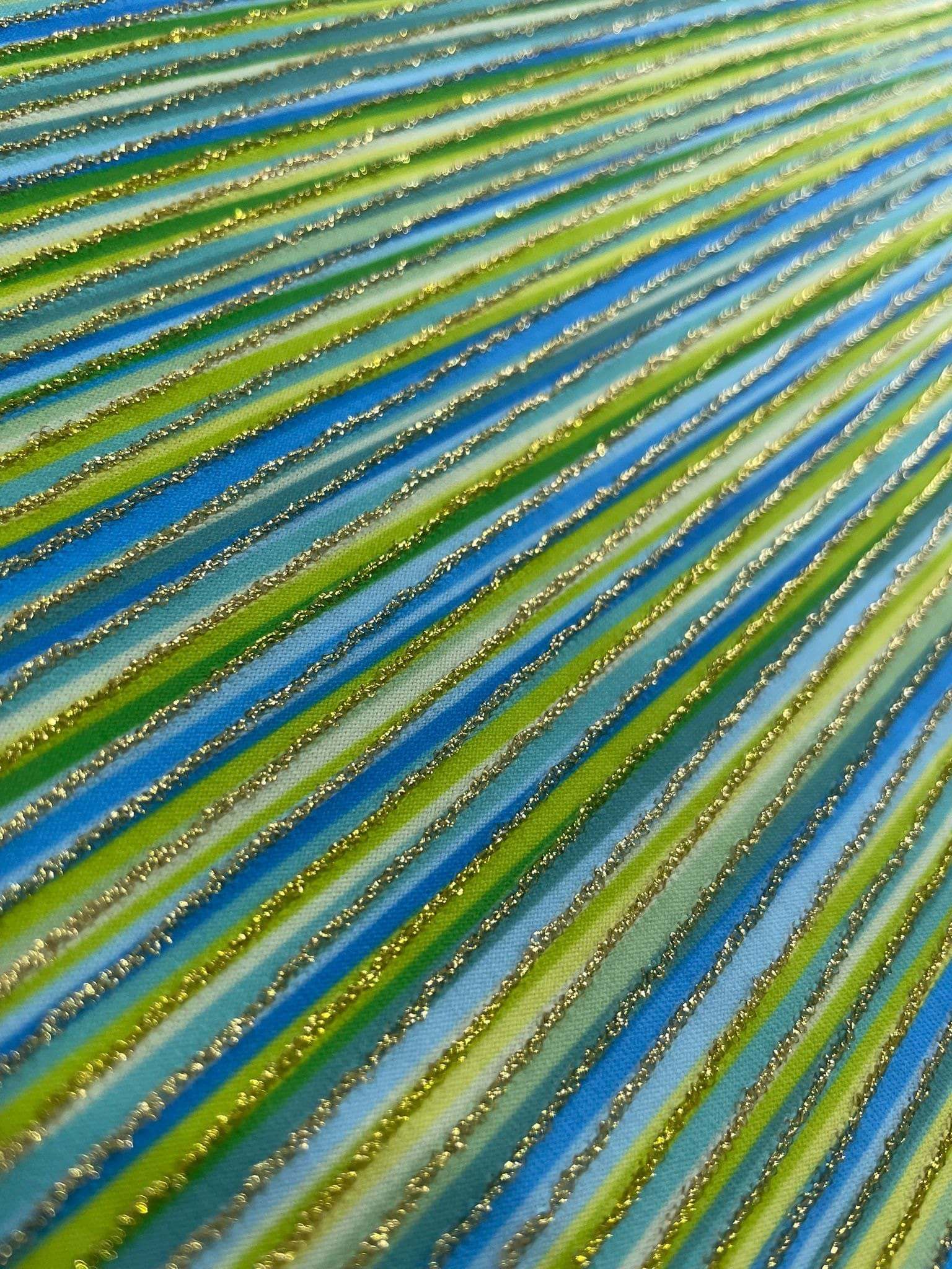 blue green striped shimmer lurex fabric with 4-way stretch for activewear and costumes