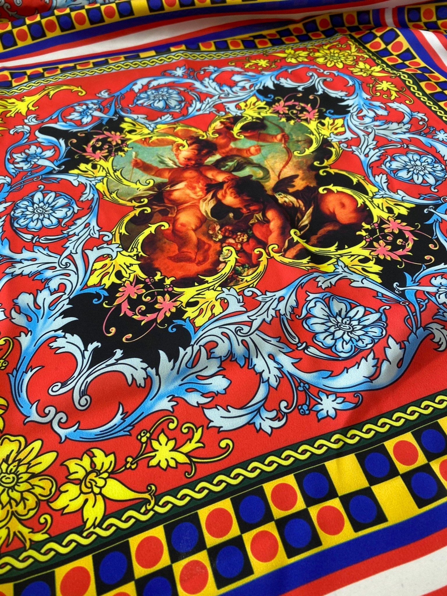 Sicilian Pattern Fabric, red blue Fabric - Whotex Online Fabric Store