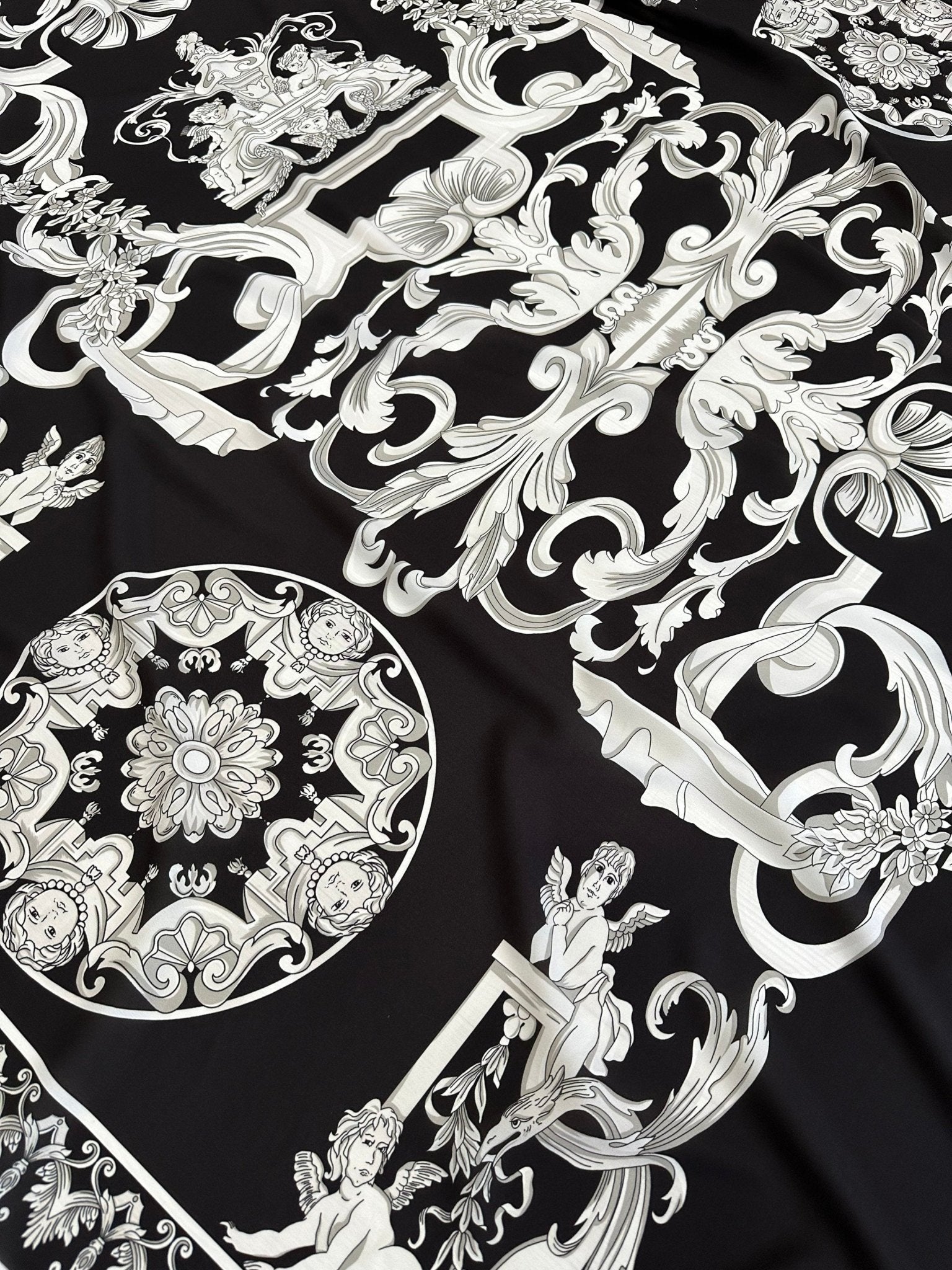 Silver Baroque Pattern, Black Silver Fabric - Whotex Online Fabric Store