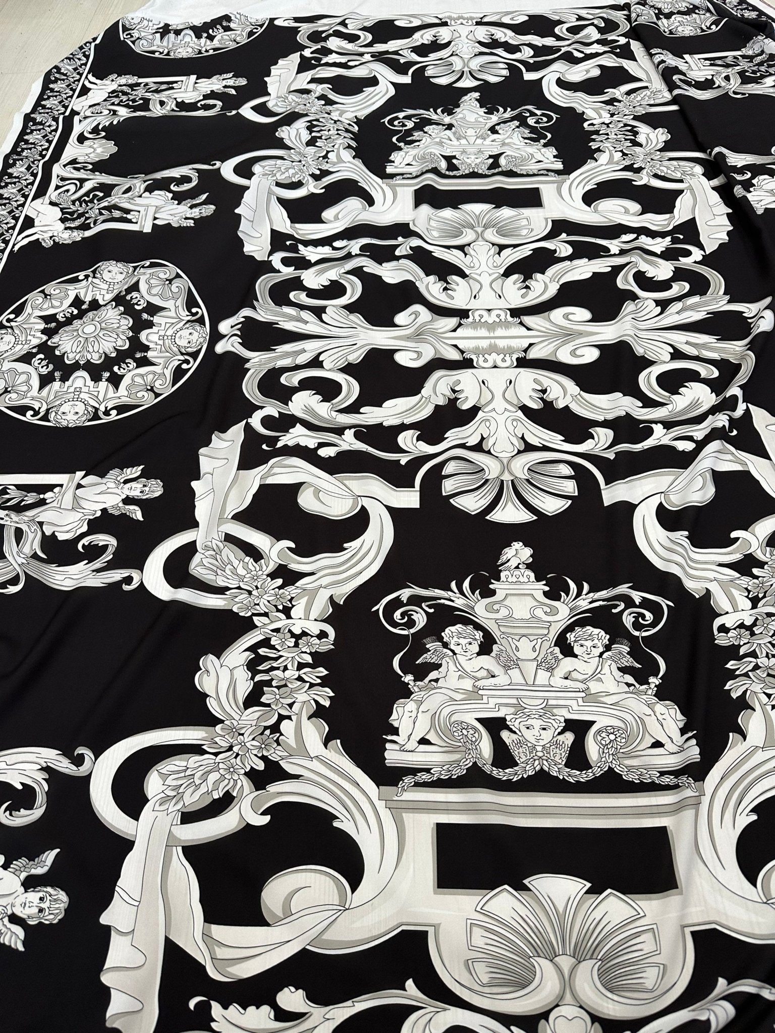 Silver Baroque Pattern, Black Silver Fabric - Whotex Online Fabric Store