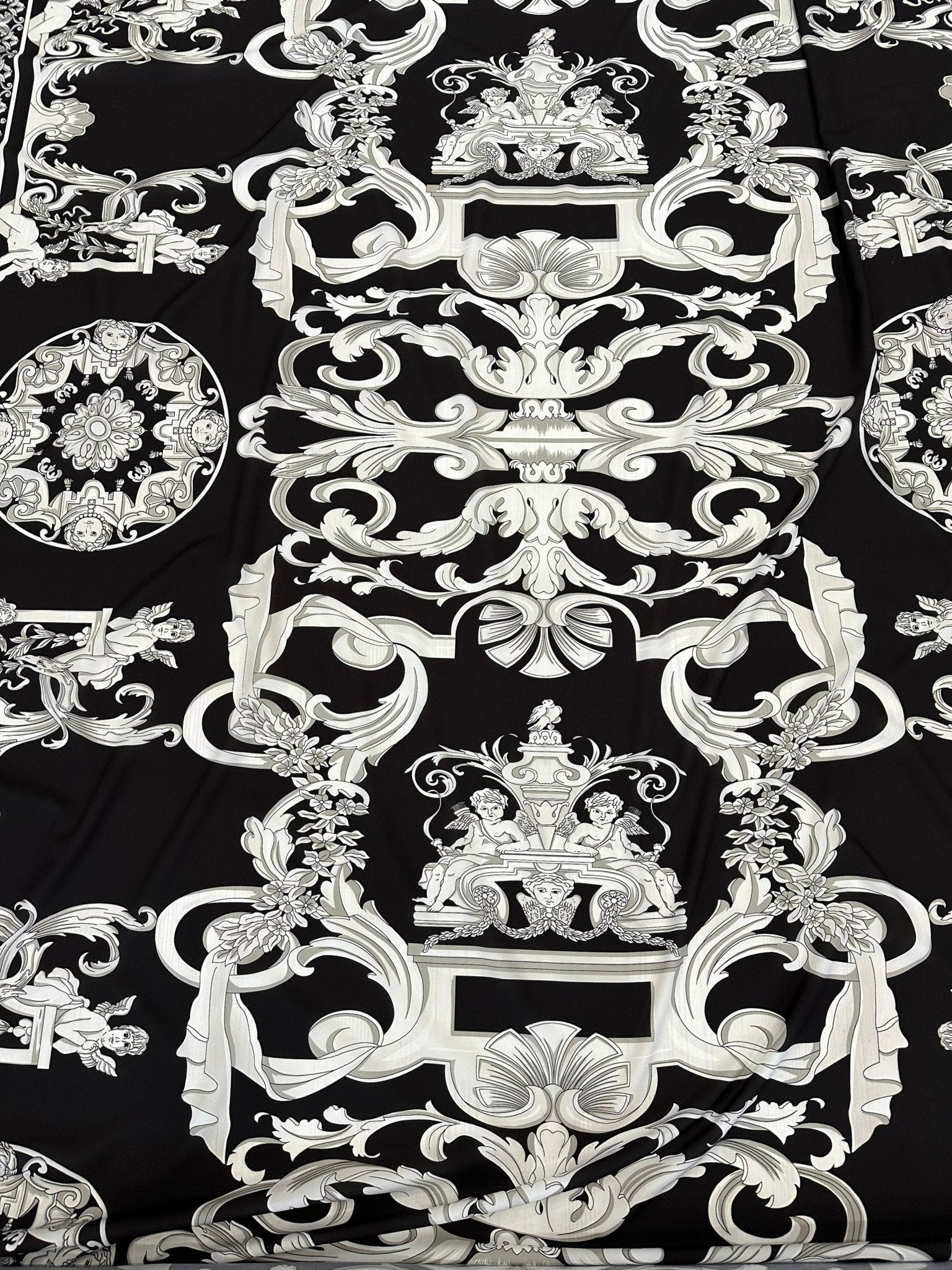 Silver Baroque Pattern, Black Silver Fabric - Whotex Online Fabric Store