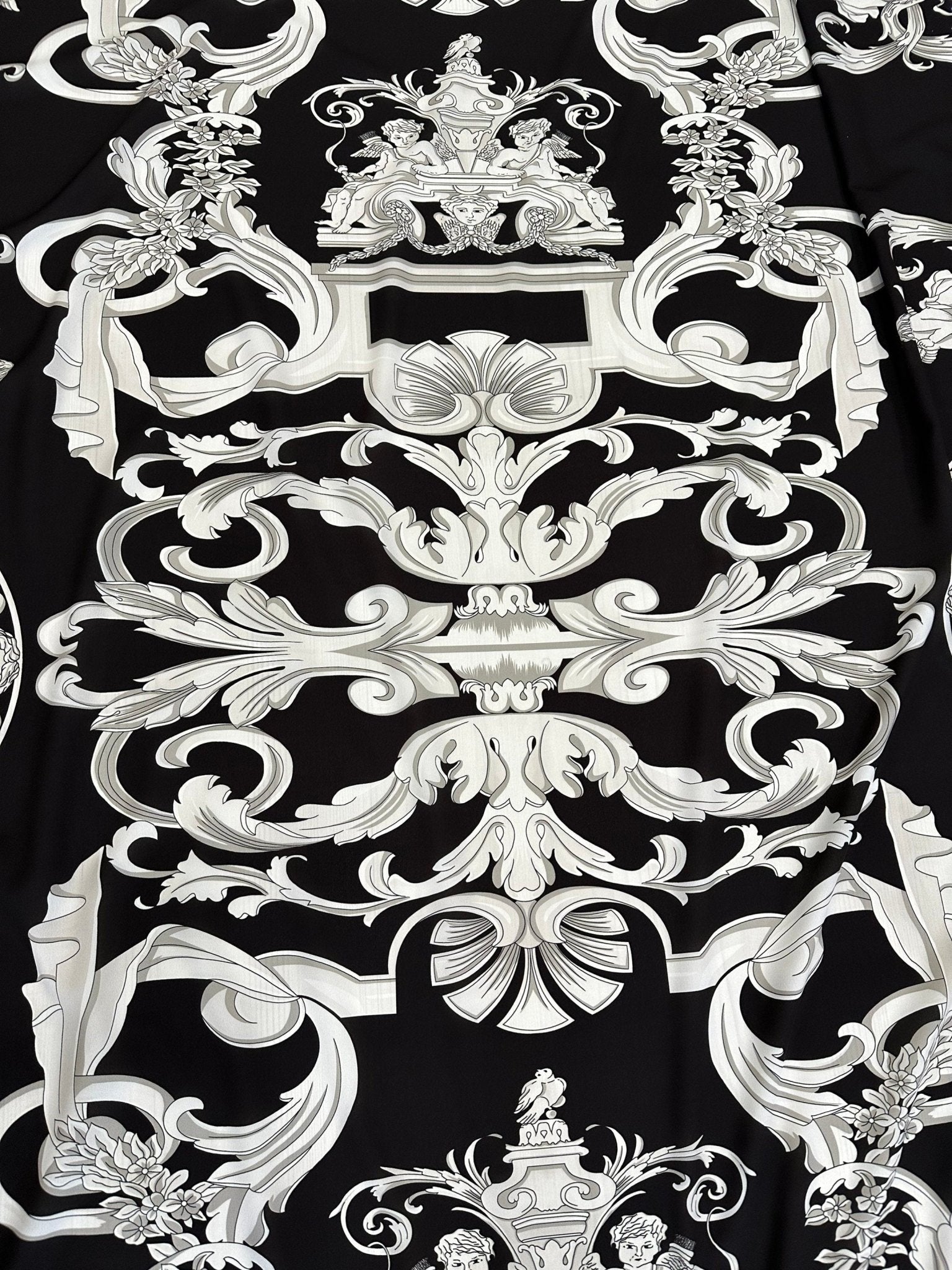 Silver Baroque Pattern, Black Silver Fabric - Whotex Online Fabric Store