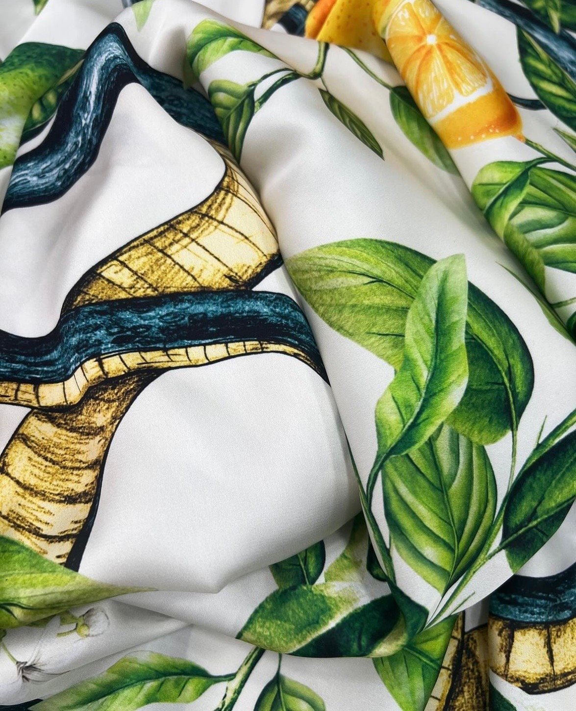 Snake Lemon Pattern Fabric, Floral And Animal Theme - Whotex Online Fabric Store