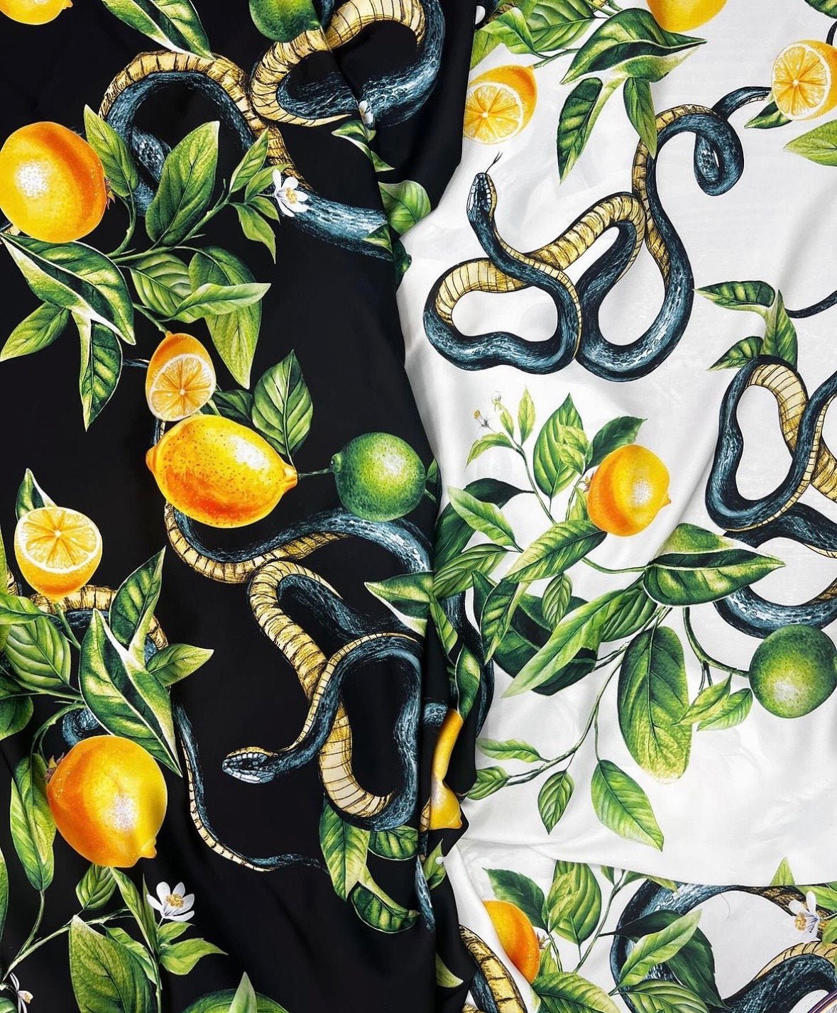 Snake Lemon Pattern Fabric, Floral And Animal Theme - Whotex Online Fabric Store