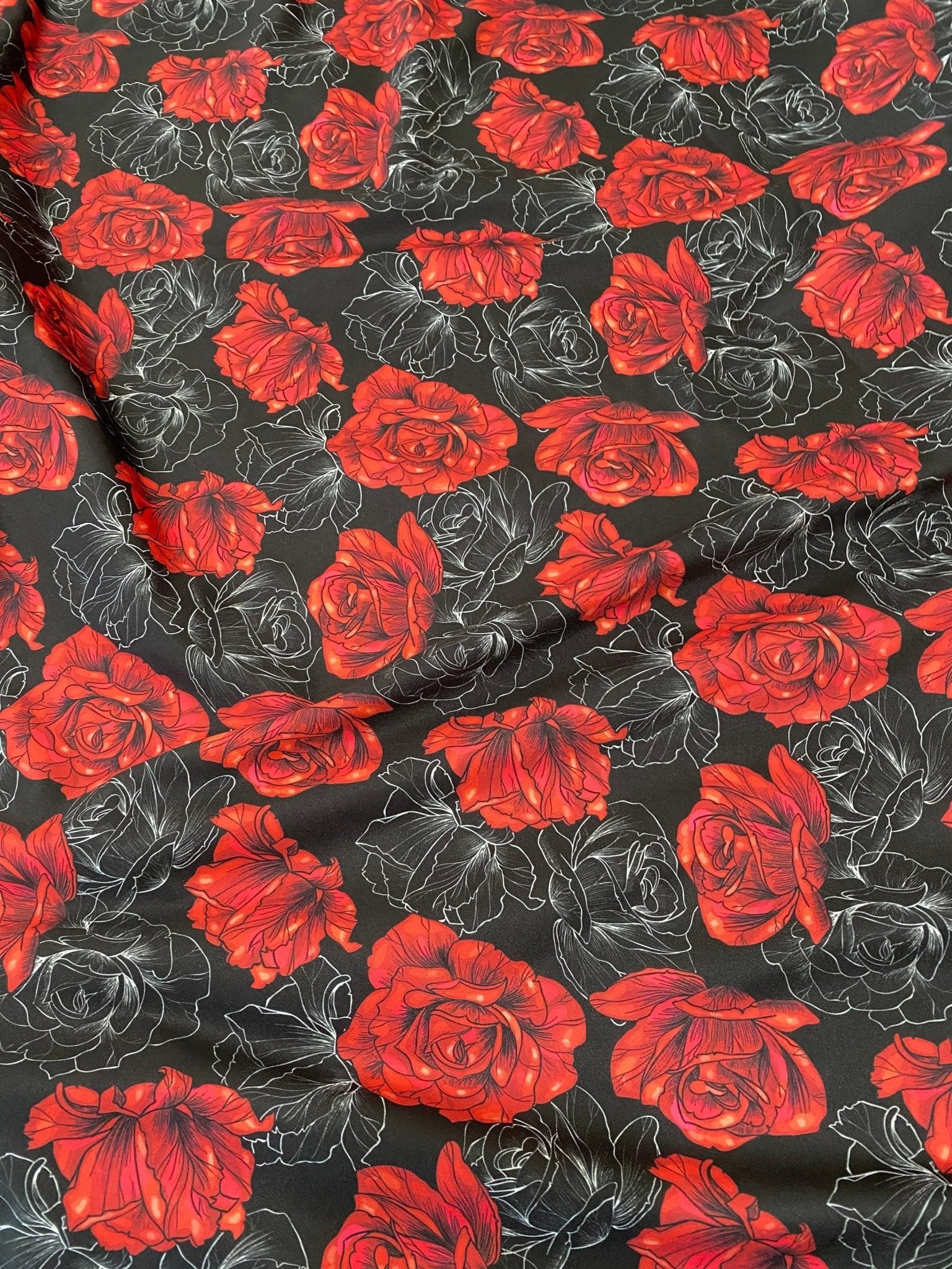 Spandex Fabric, Red Rose Pattern Fabric, Black Red Fabric - Whotex Online Fabric Store