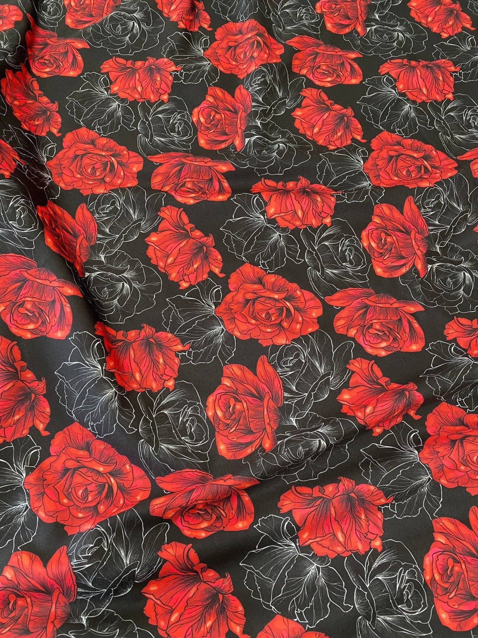 Spandex Fabric, Red Rose Pattern Fabric, Black Red Fabric - Whotex Online Fabric Store