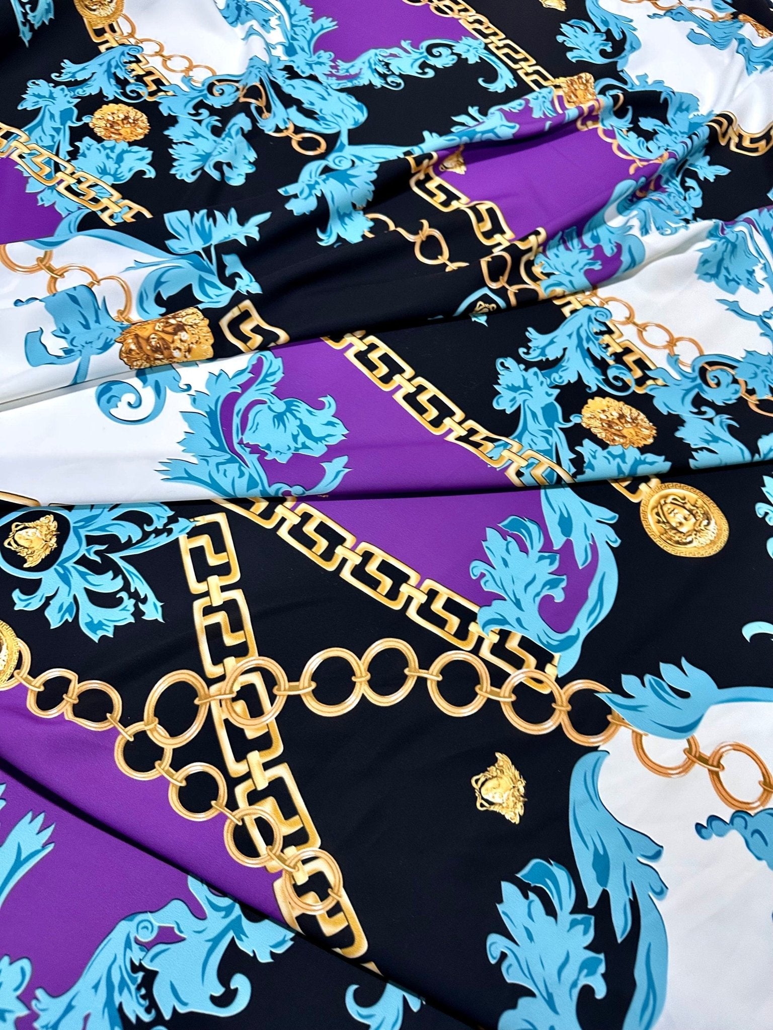 Swirl pattern Fabric, Fabric, Gold Chain print Crepe Fabric - Whotex Online Fabric Store
