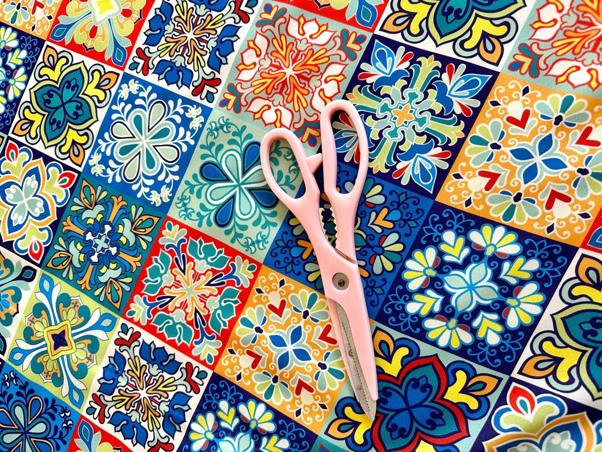 Tile Pattern Fabric By The Yard, Small Squares Filled Majolicas - Whotex Online Fabric Store