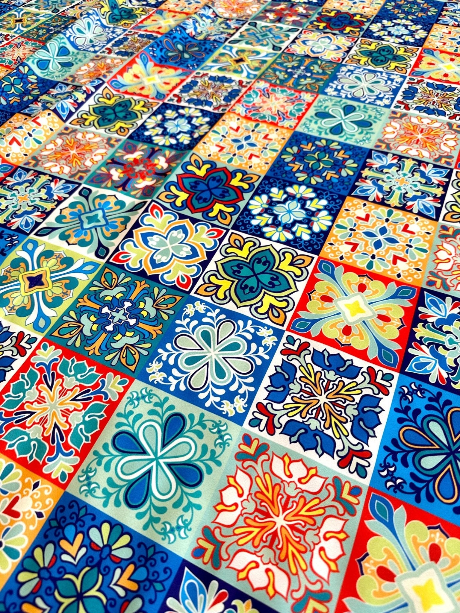 Tile Pattern Fabric By The Yard, Small Squares Filled Majolicas - Whotex Online Fabric Store