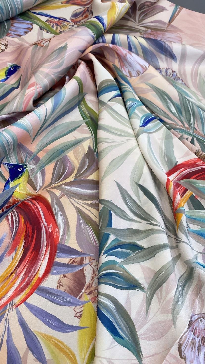 Tropical Bird and Leaf Print Fabric - Whotex Online Fabric Store