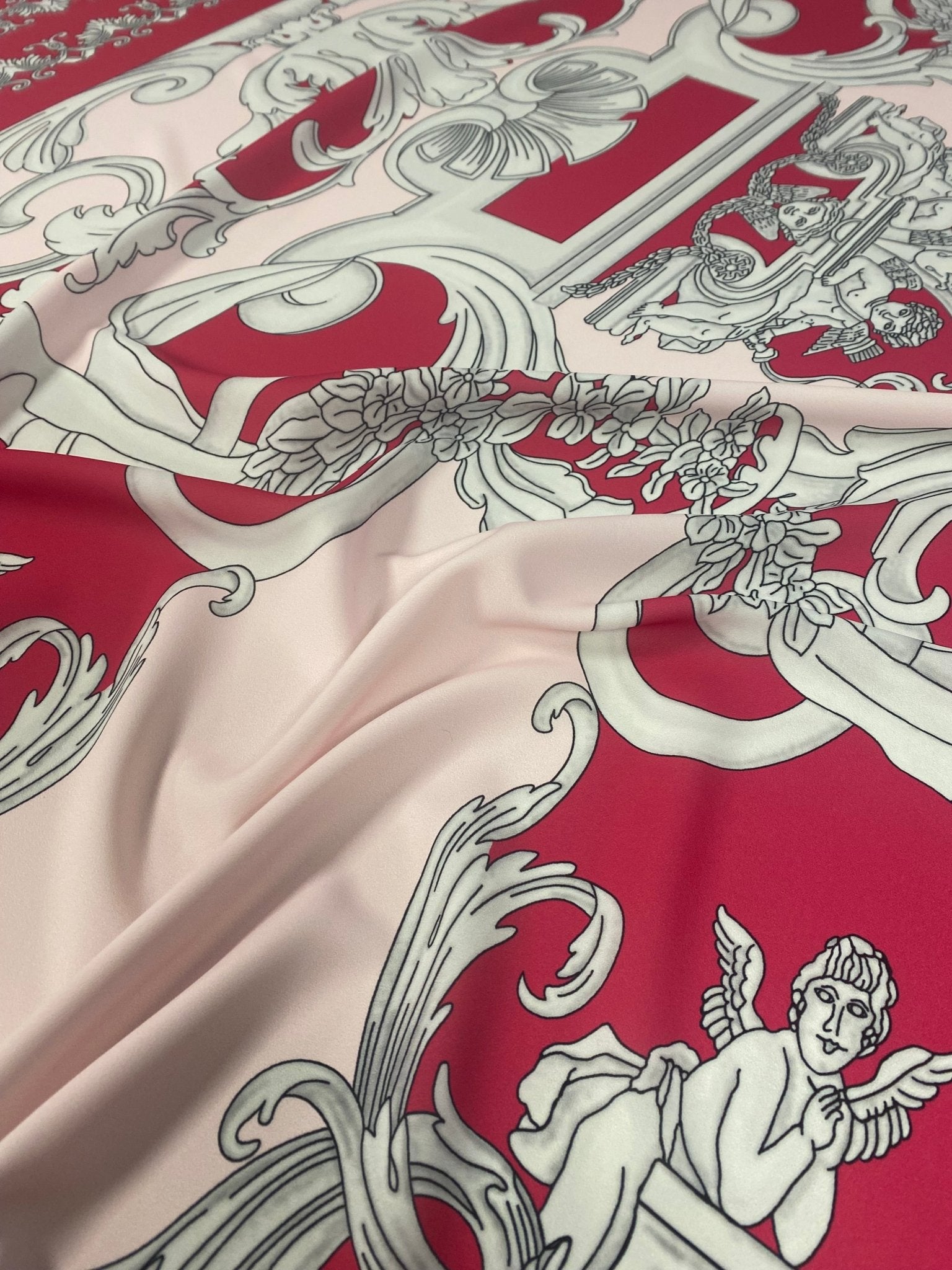 Vintage Baroque Cherub Pattern Fabric in Pink - Whotex Online Fabric Store