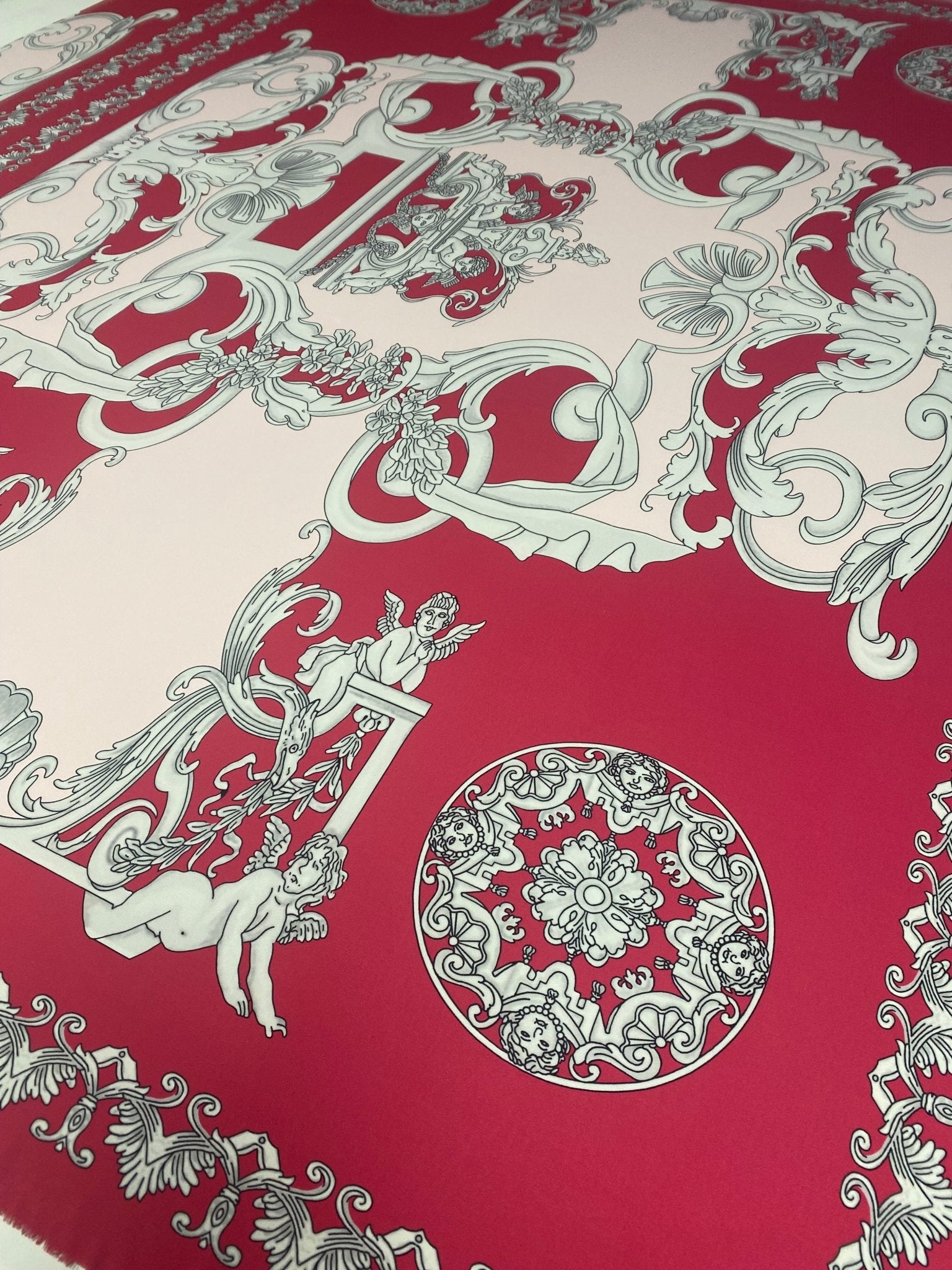 Vintage Baroque Cherub Pattern Fabric in Pink - Whotex Online Fabric Store