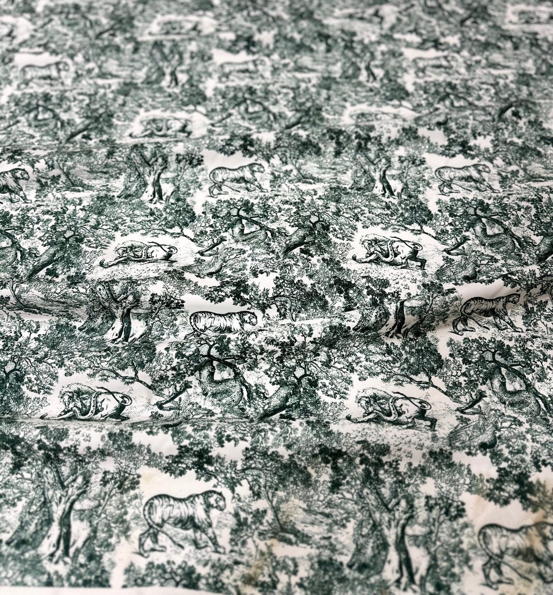Wild Forest Pattern Fabric, Green White Animal Pattern Fabric - Whotex Online Fabric Store