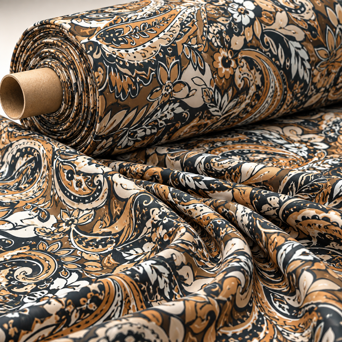 Brown & Beige Paisley Print Fabric by the Metre