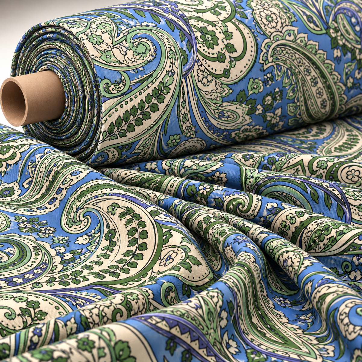 Blue & Green Paisley Print Fabric by the Metre