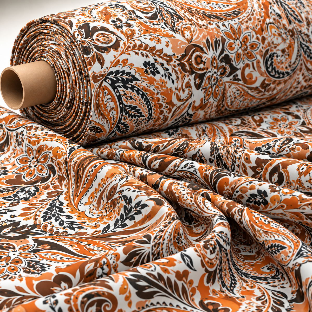 Orange & Brown Paisley Print Fabric by the Metre