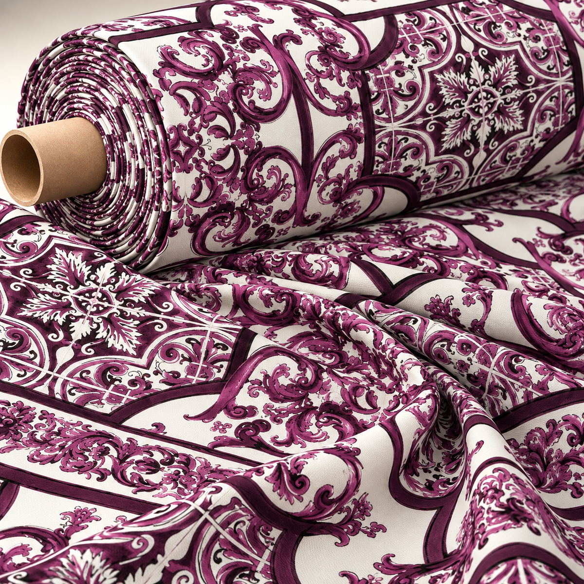 Baroque Style Purple Ornamental Fabric By Metre