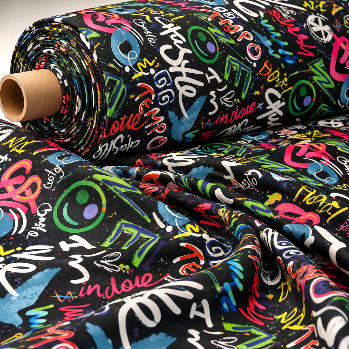 Graffiti Street Art Fabric – Multiple Fabric Options, Sold by Metre