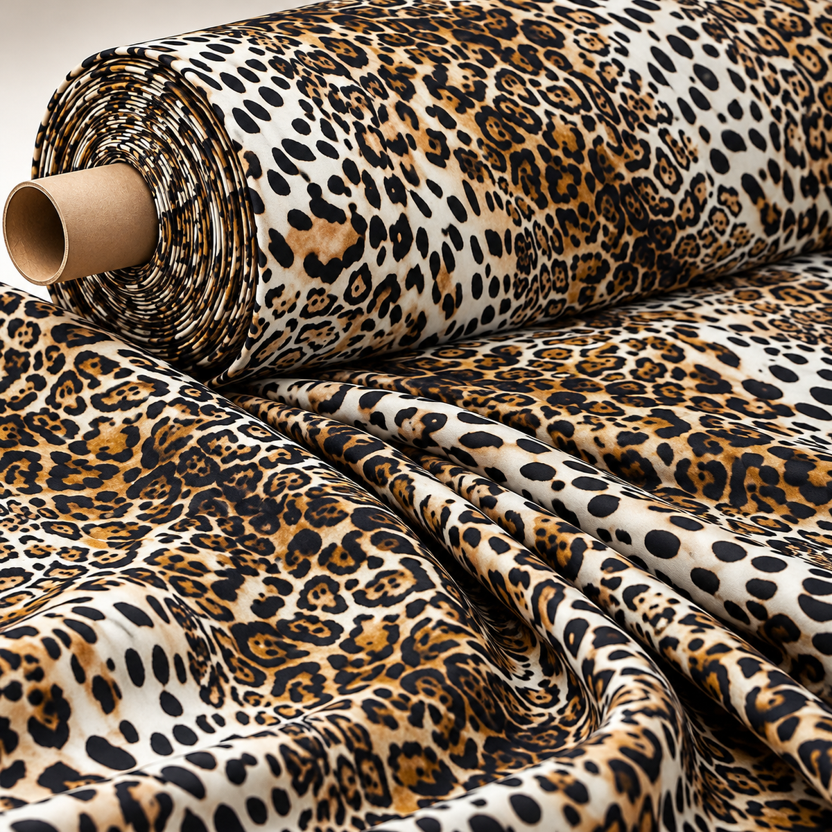 Leopard Print with Gold Accents Organic Cotton Poplin Fabric by the Metre