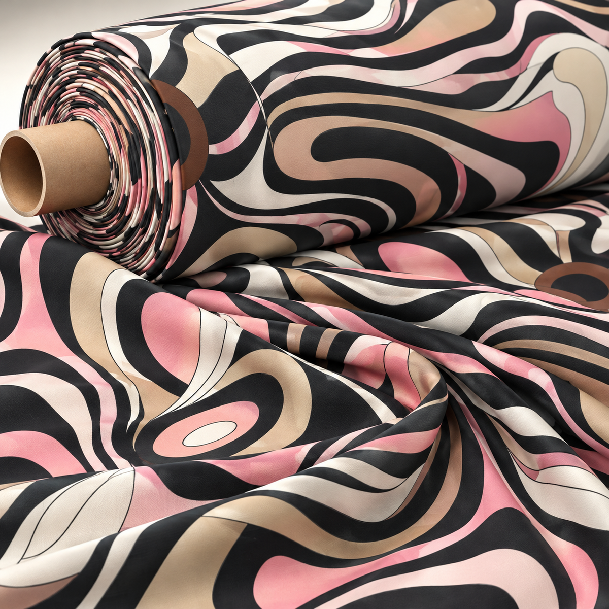 Pink Retro Abstract Pattern Fabric  by the Metre