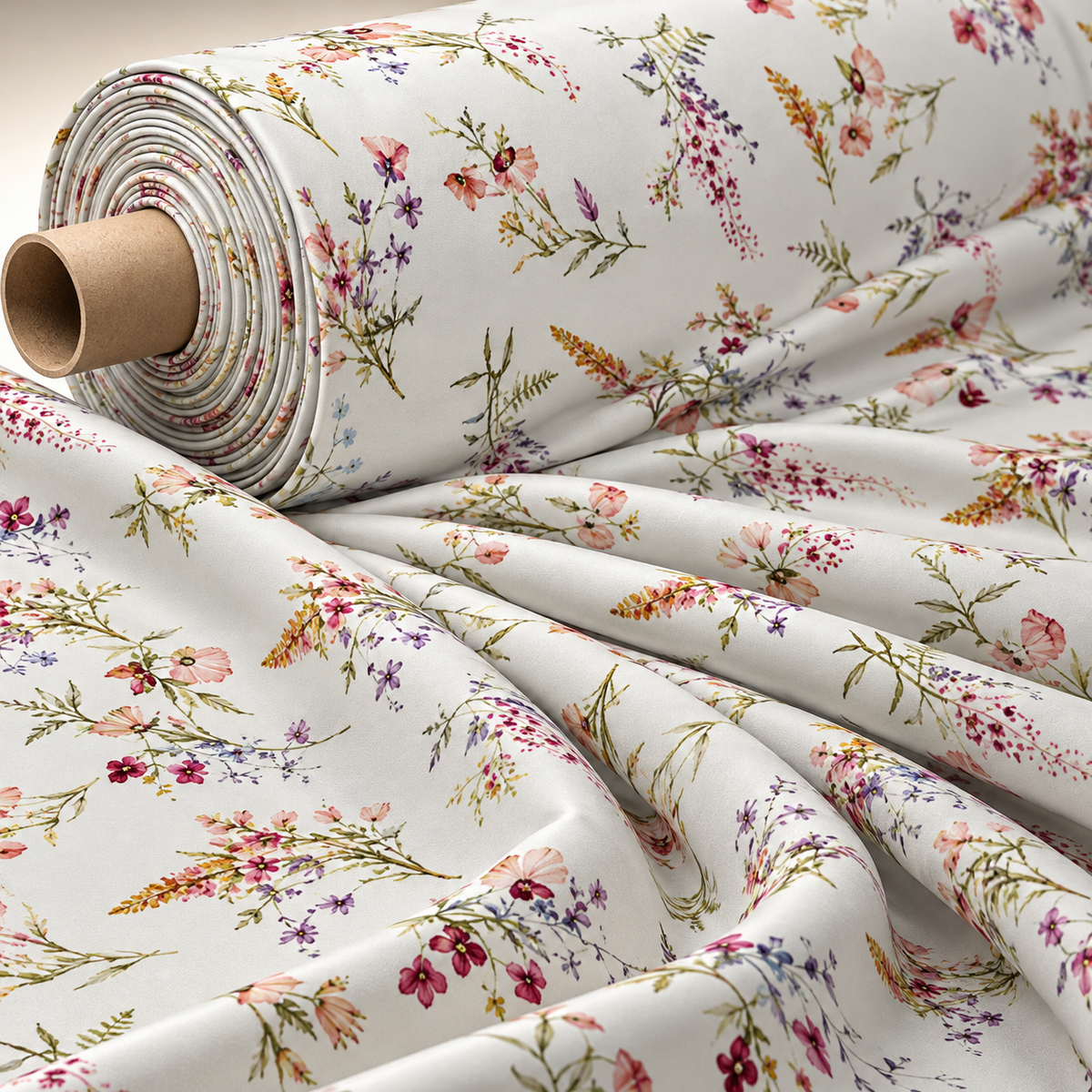 Pastel Floral Fabric – Soft Pink & Purple Blossoms