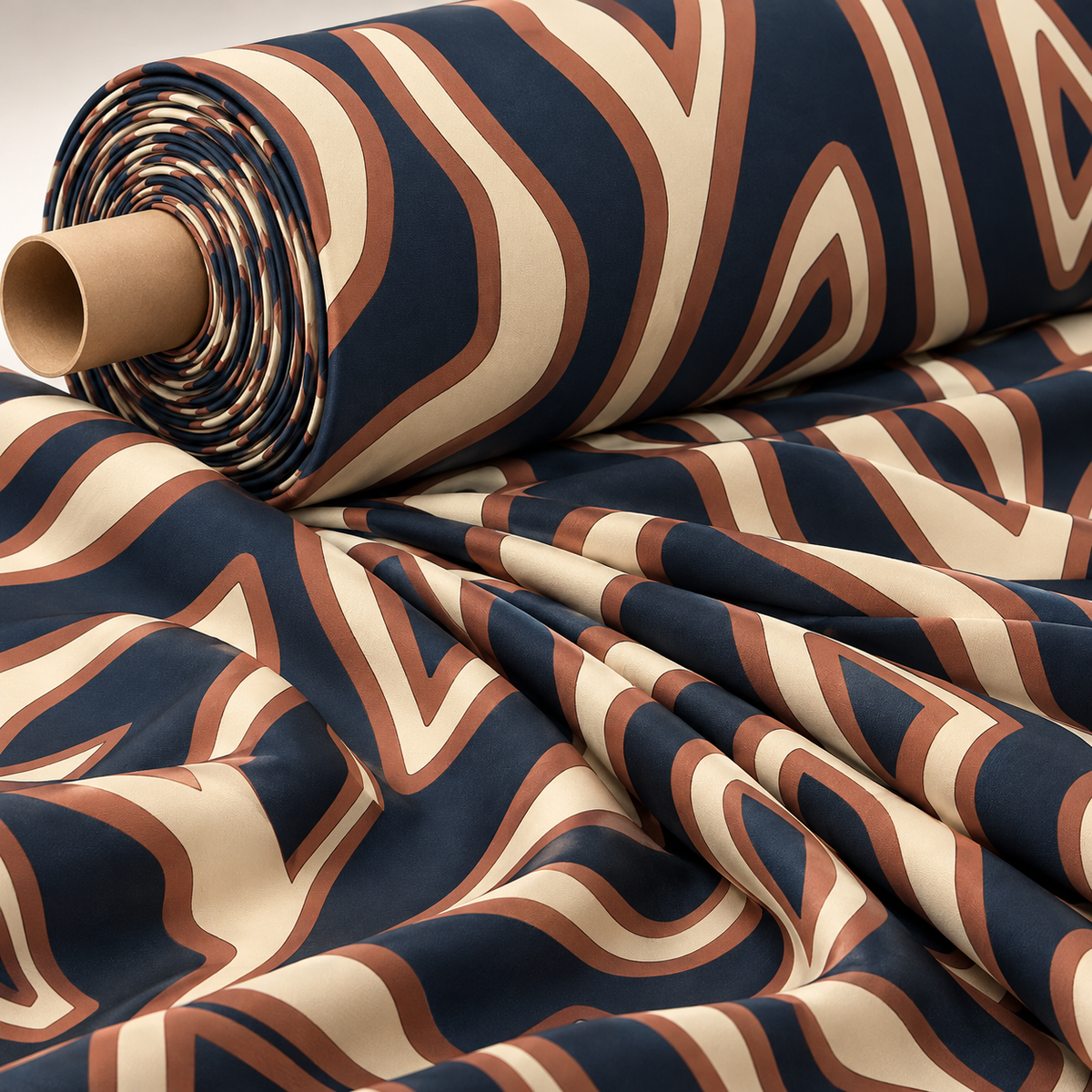 Abstract Lines Fabric – Beige Brown Graphic Print by the Metre