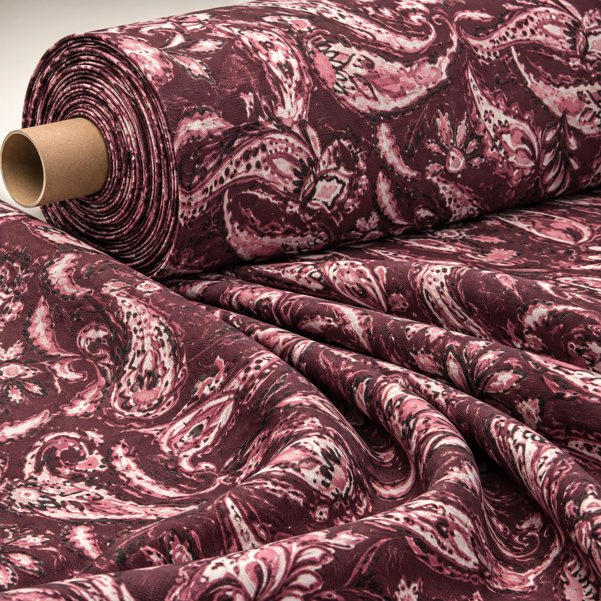 Rich Burgundy Paisley Fabric by the Metre