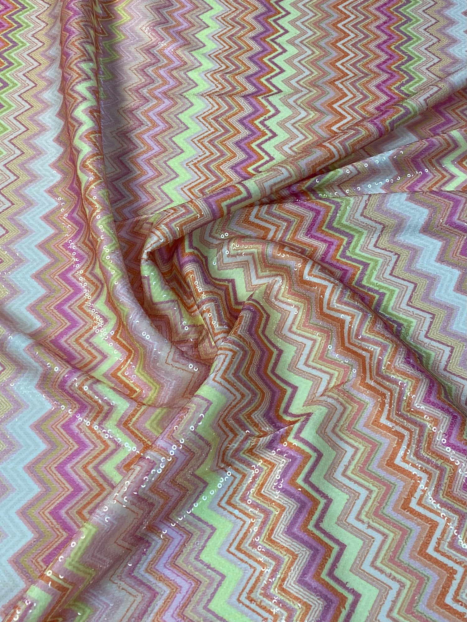 Pink Gold Zigzag Shimmer Sequin Fabric by the Metre