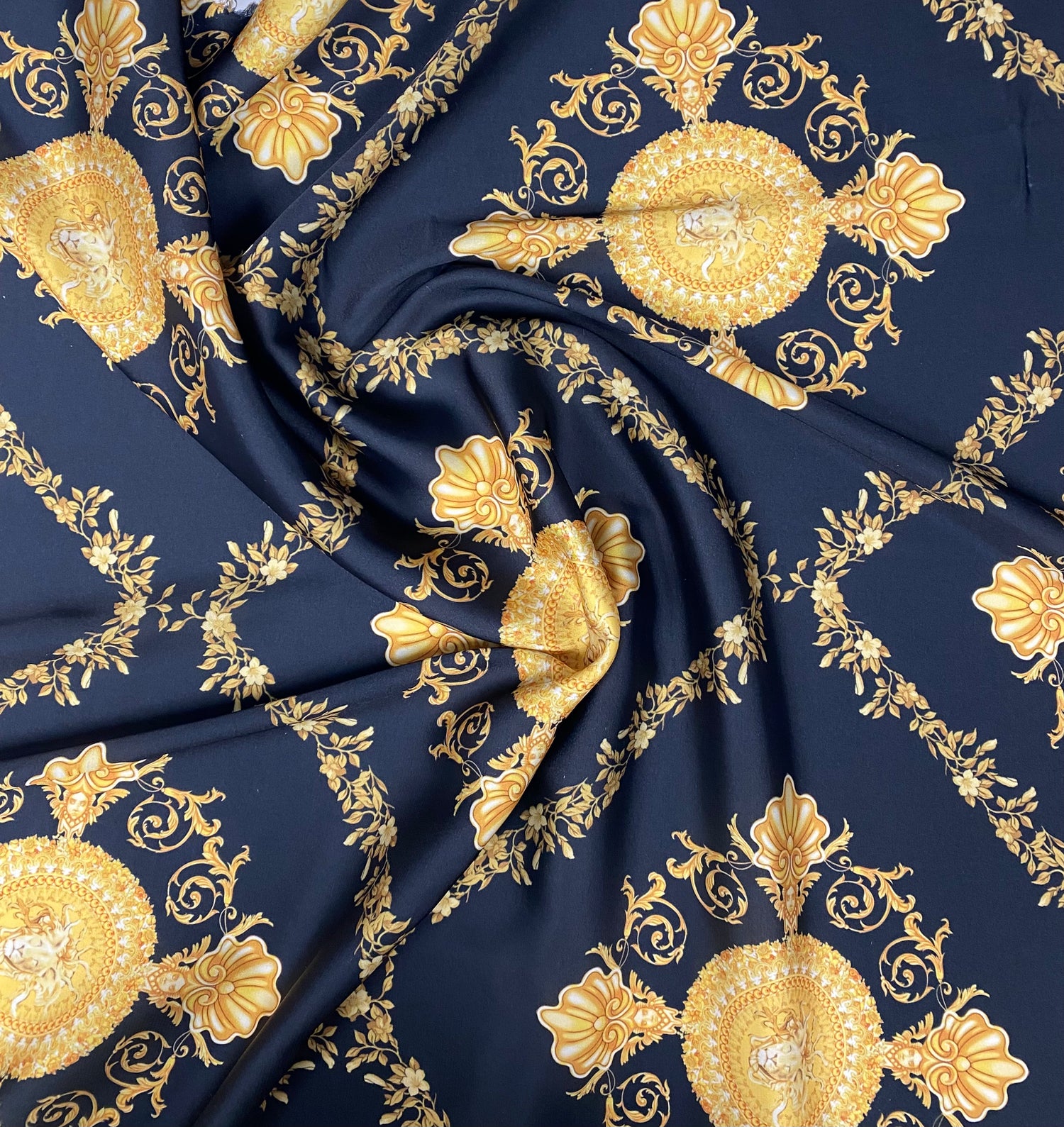 Luxury Baroque Fabric – Black & Gold Ornate Design