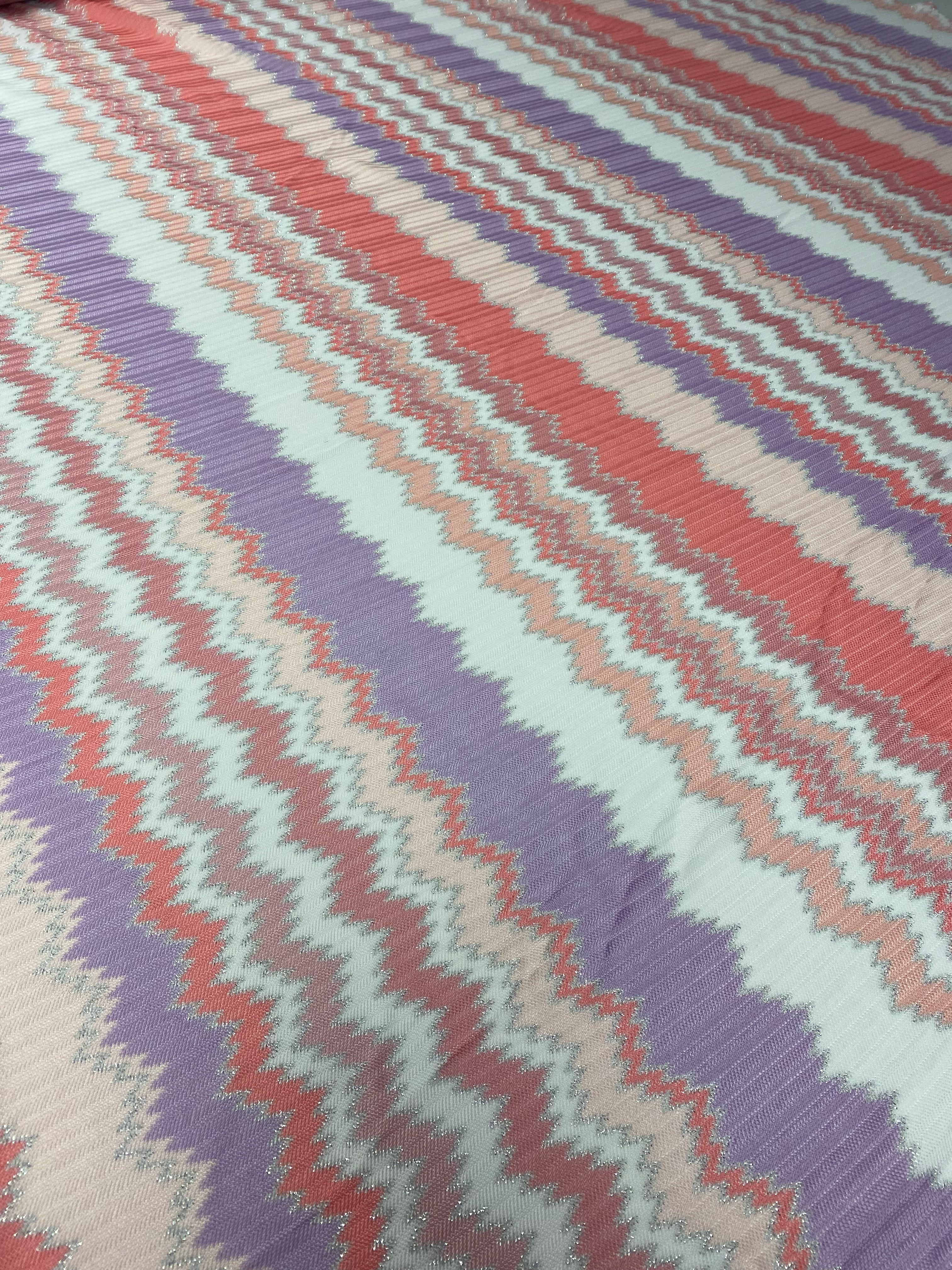 Purple and Coral Zigzag Woven Fabric with Metallic Accents