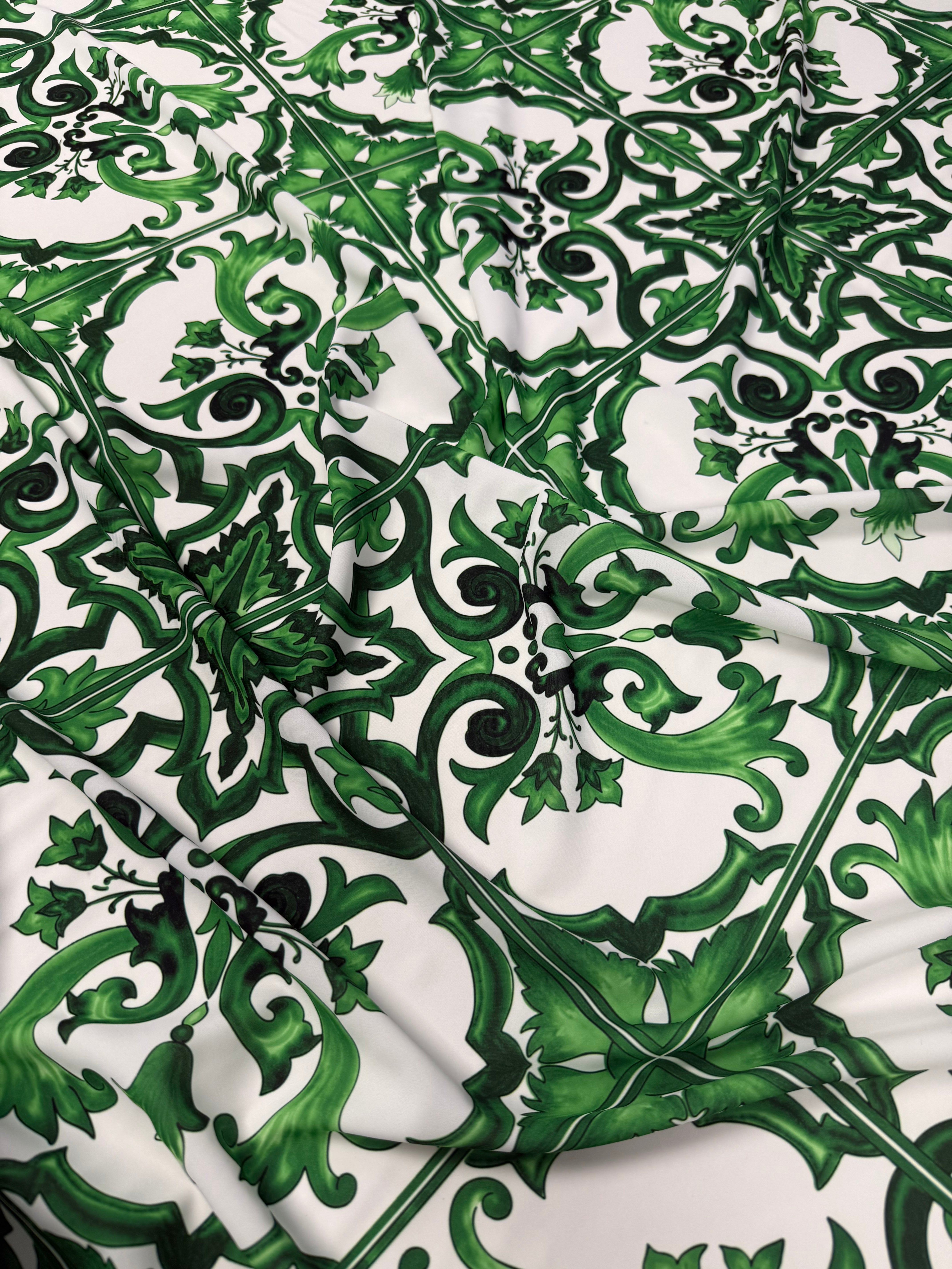 Green Baroque Tile Pattern Fabric