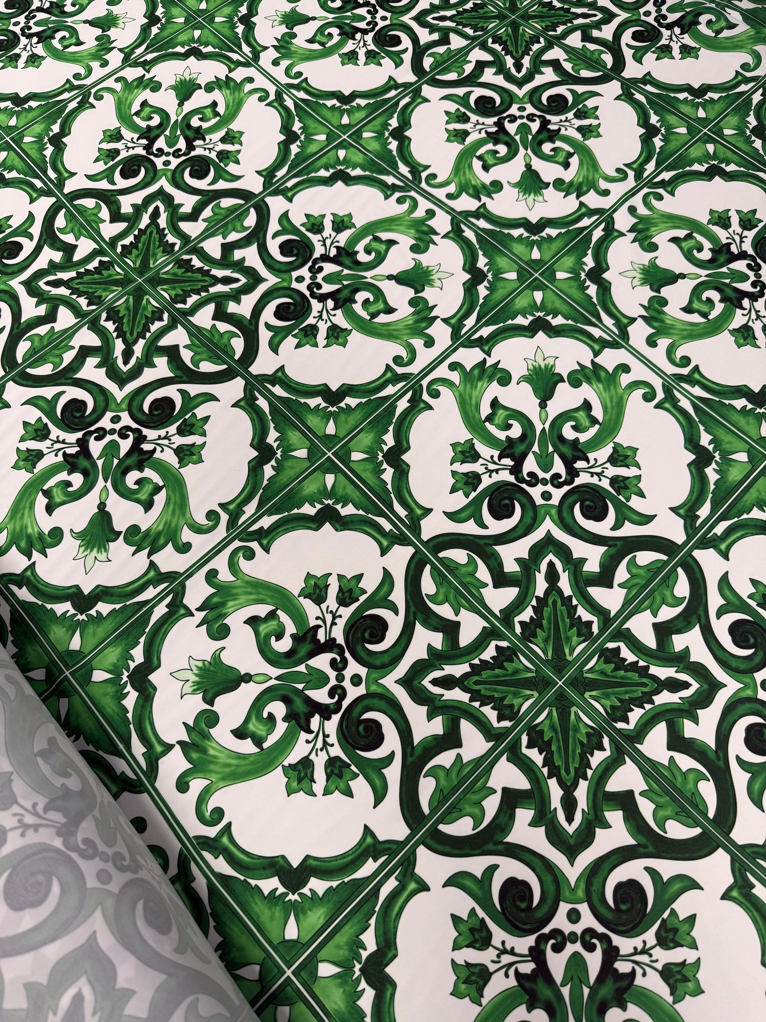 Green Baroque Tile Pattern Fabric