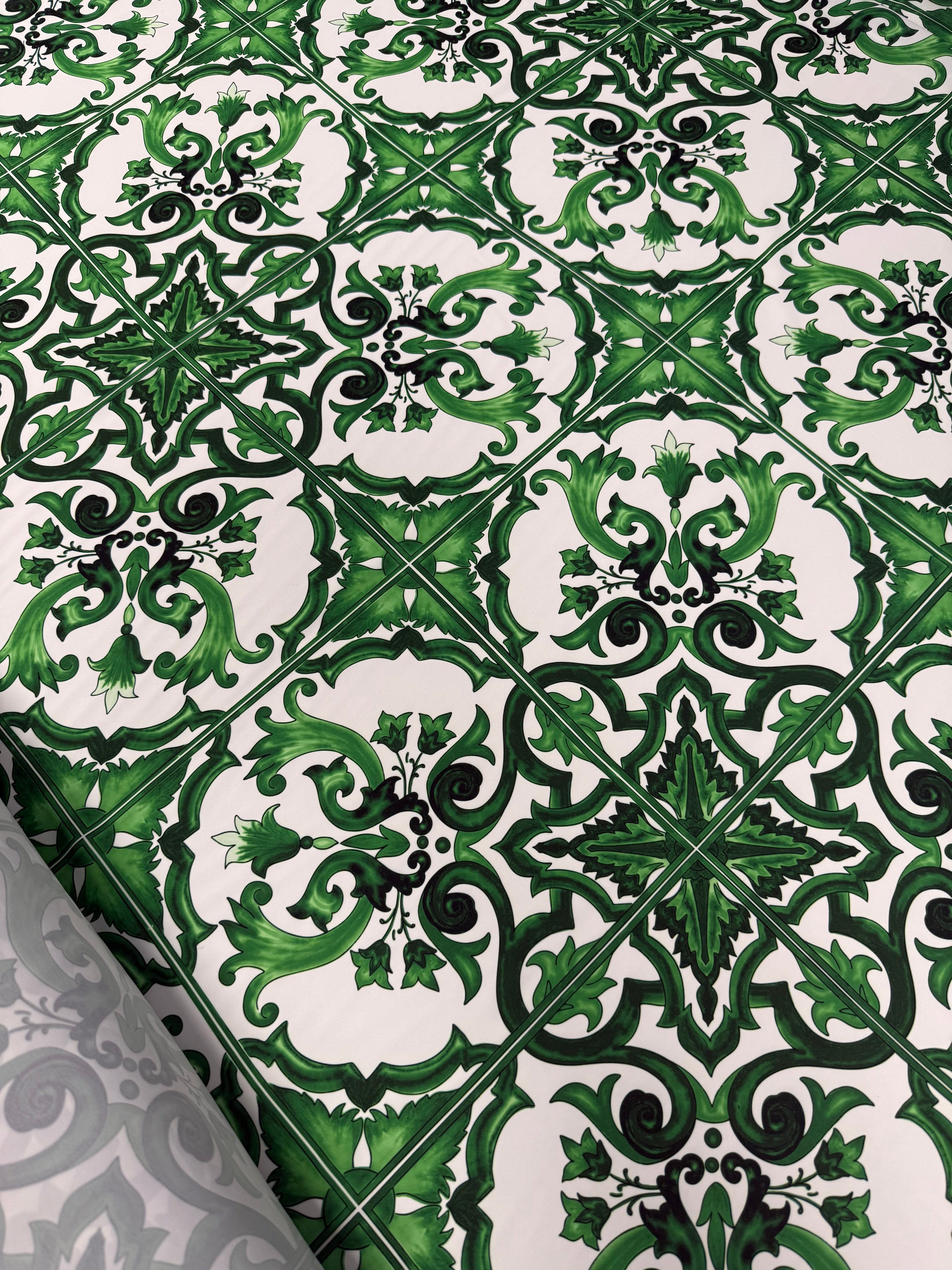 Green Baroque Tile Pattern Fabric