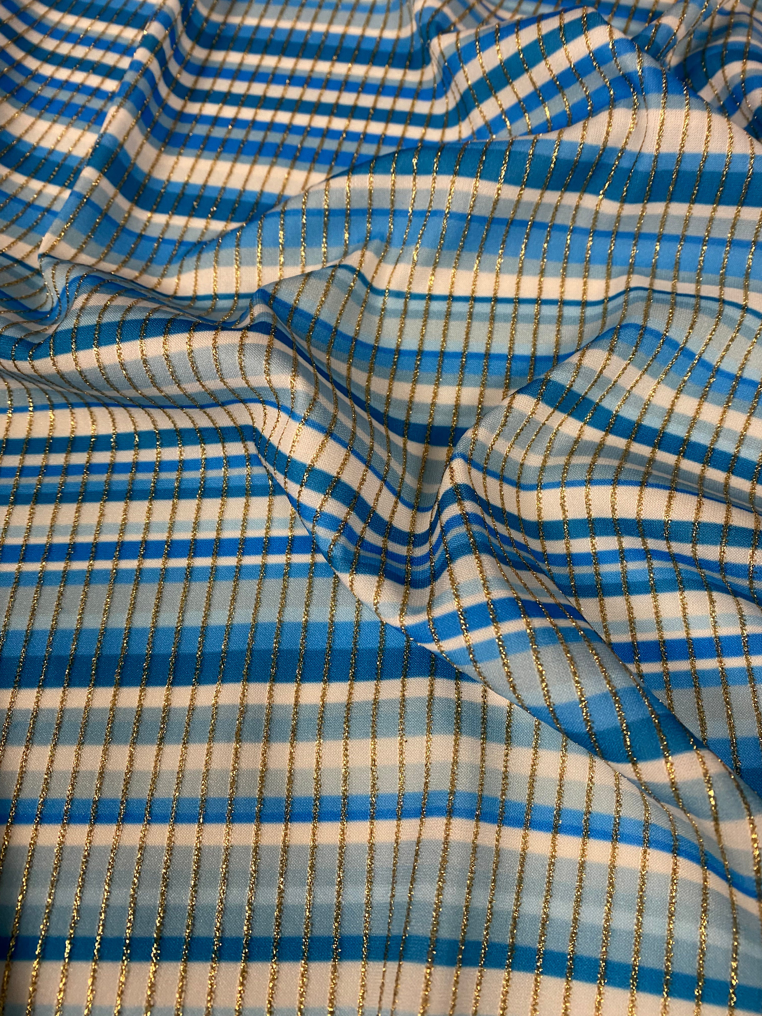 Blue Striped Shimmer Ottoman Fabric with